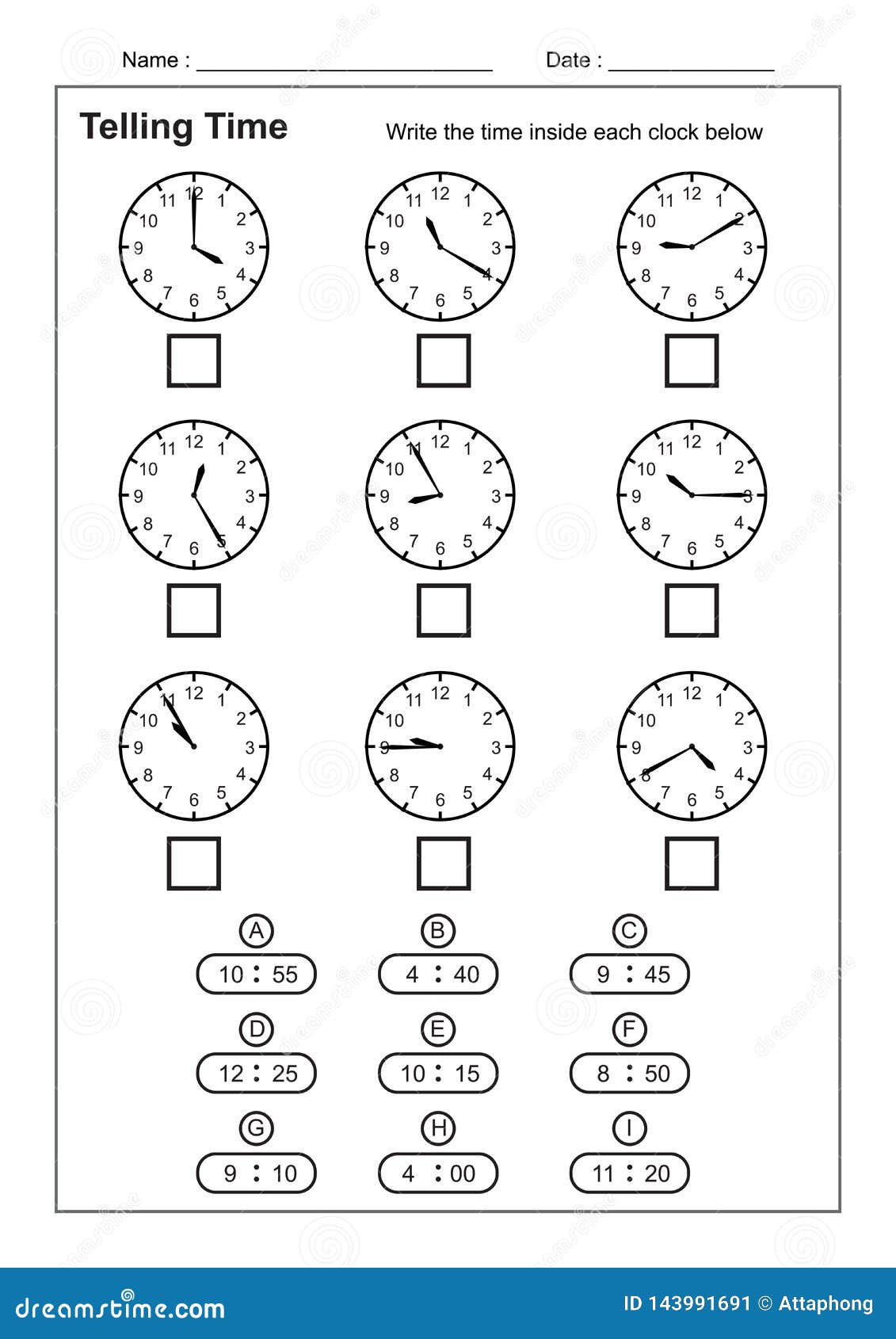 Telling Time Telling The Time Practice For Children Time ...