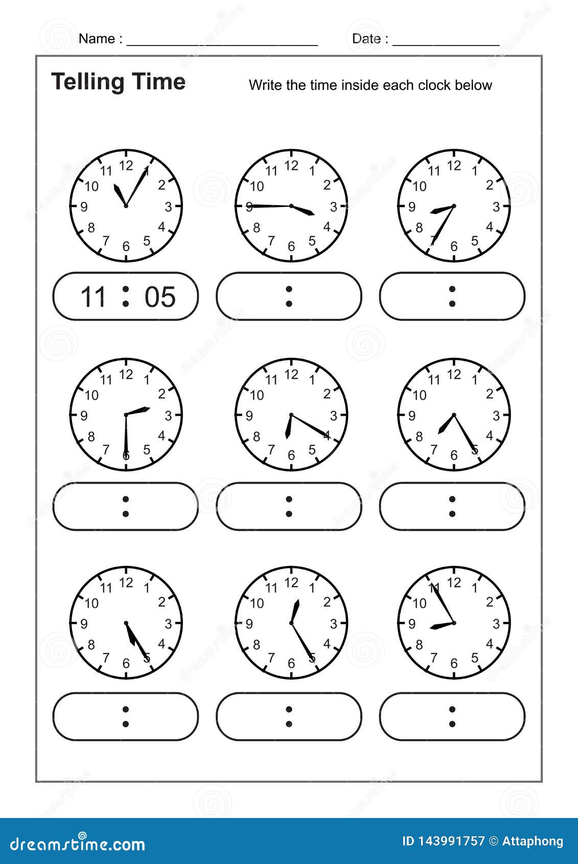 Telling Time Telling The Time Practice For Children Time ...