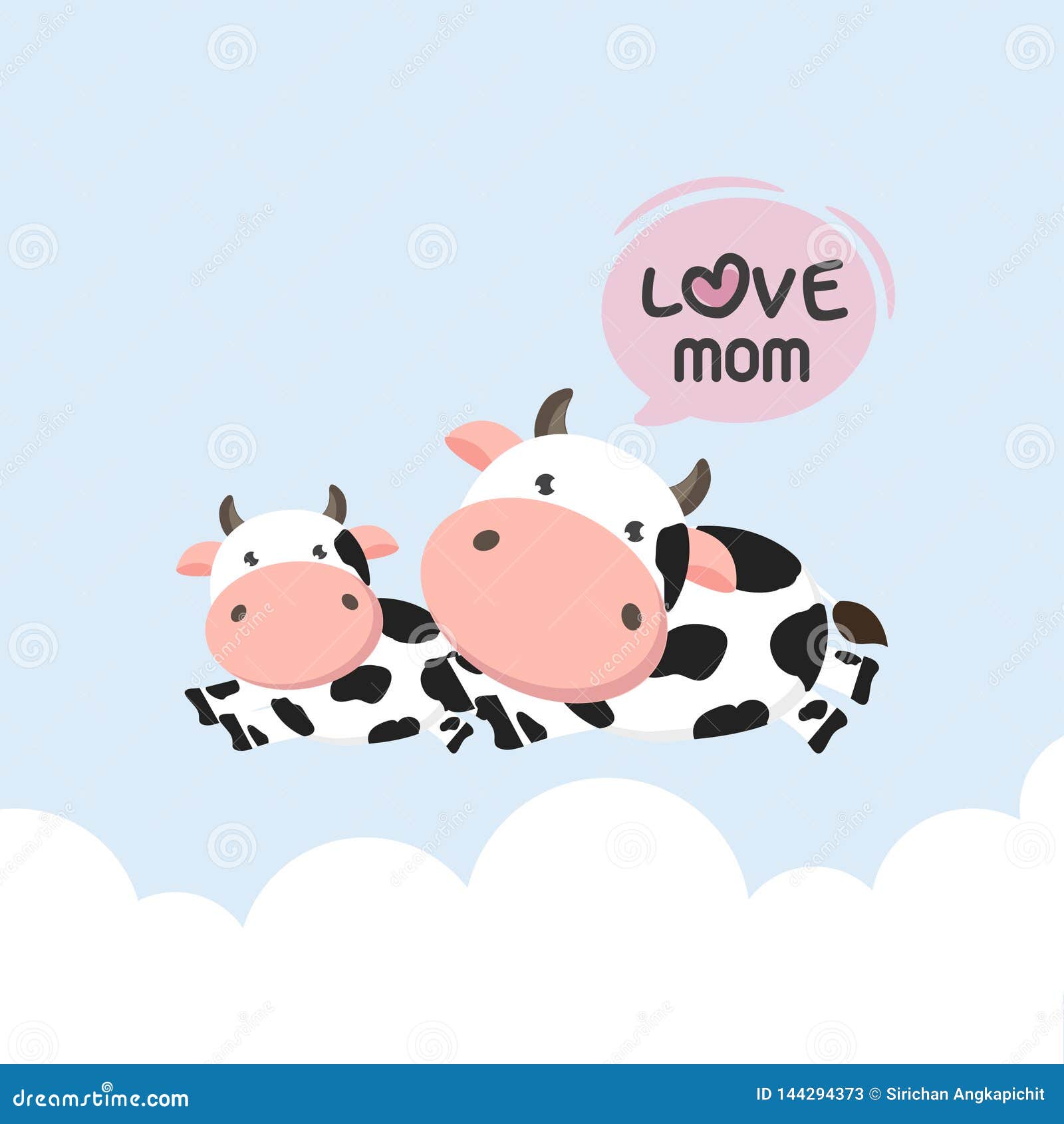 Download Cow mom and baby cartoon. stock vector. Illustration of ...
