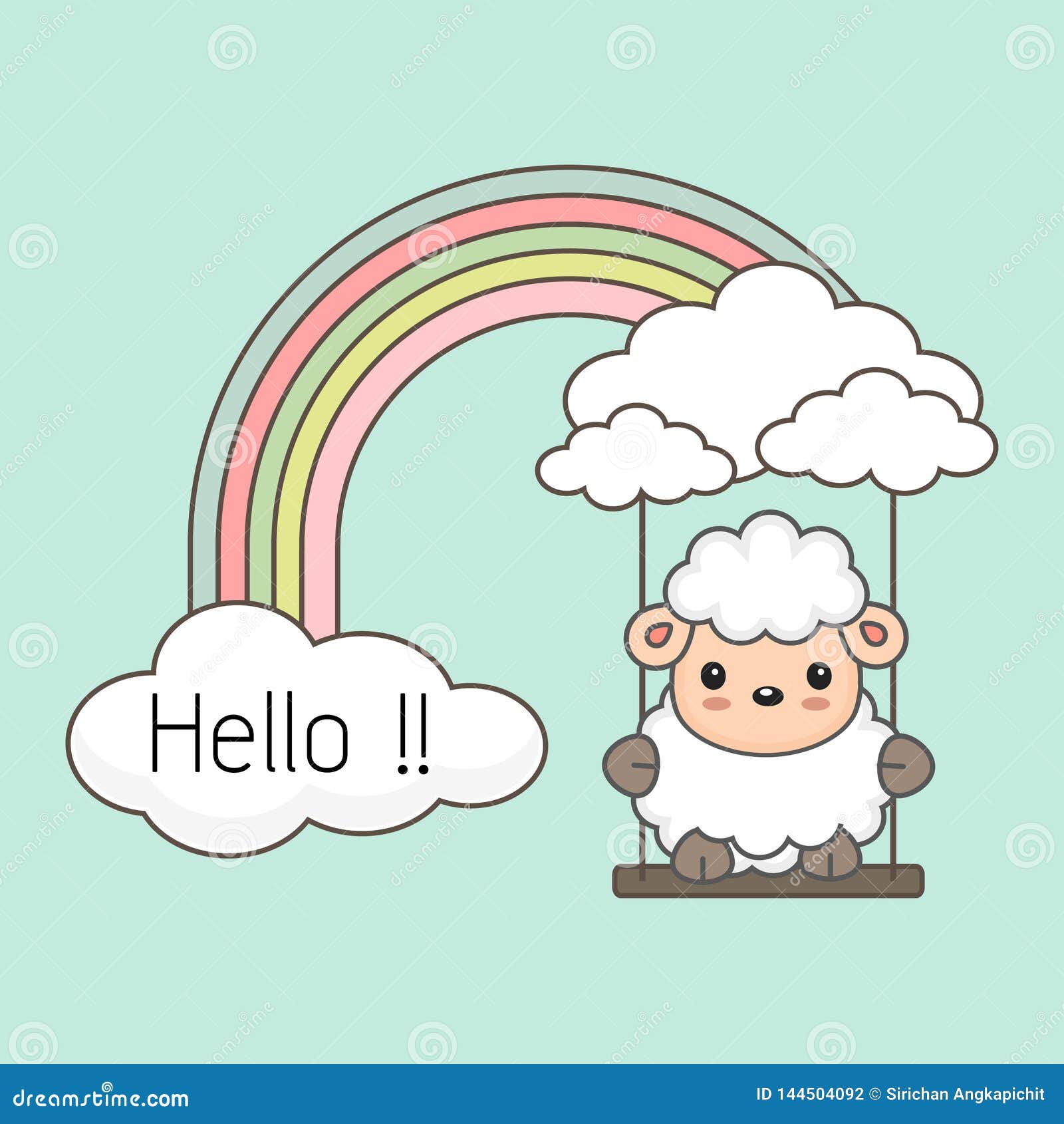 Download Cute Sheep Swing On A Rainbow. Fantasy Colorful Vector ...