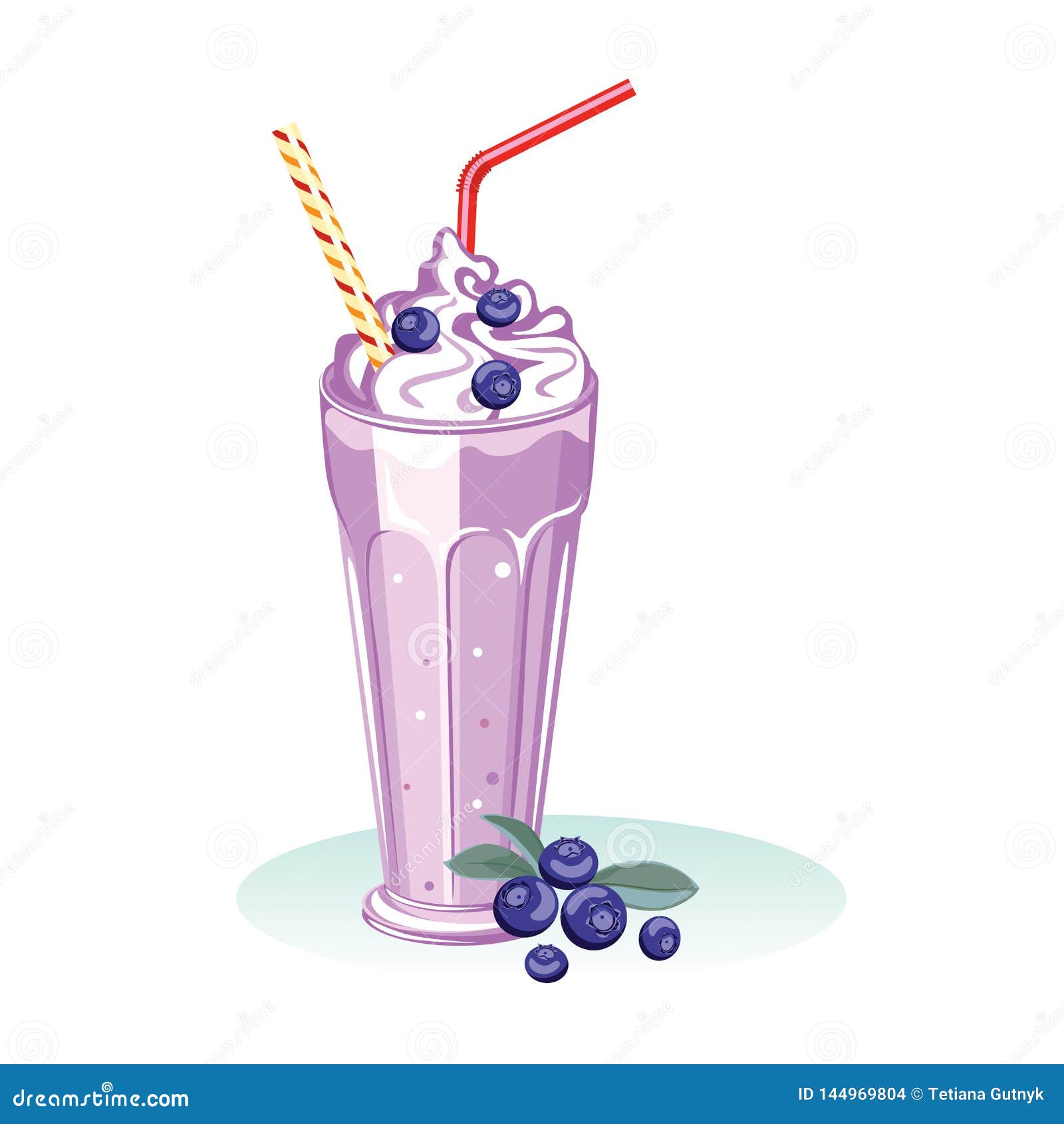 Vector Blueberry Milk Shake in Glass. Stock Vector Illustration of