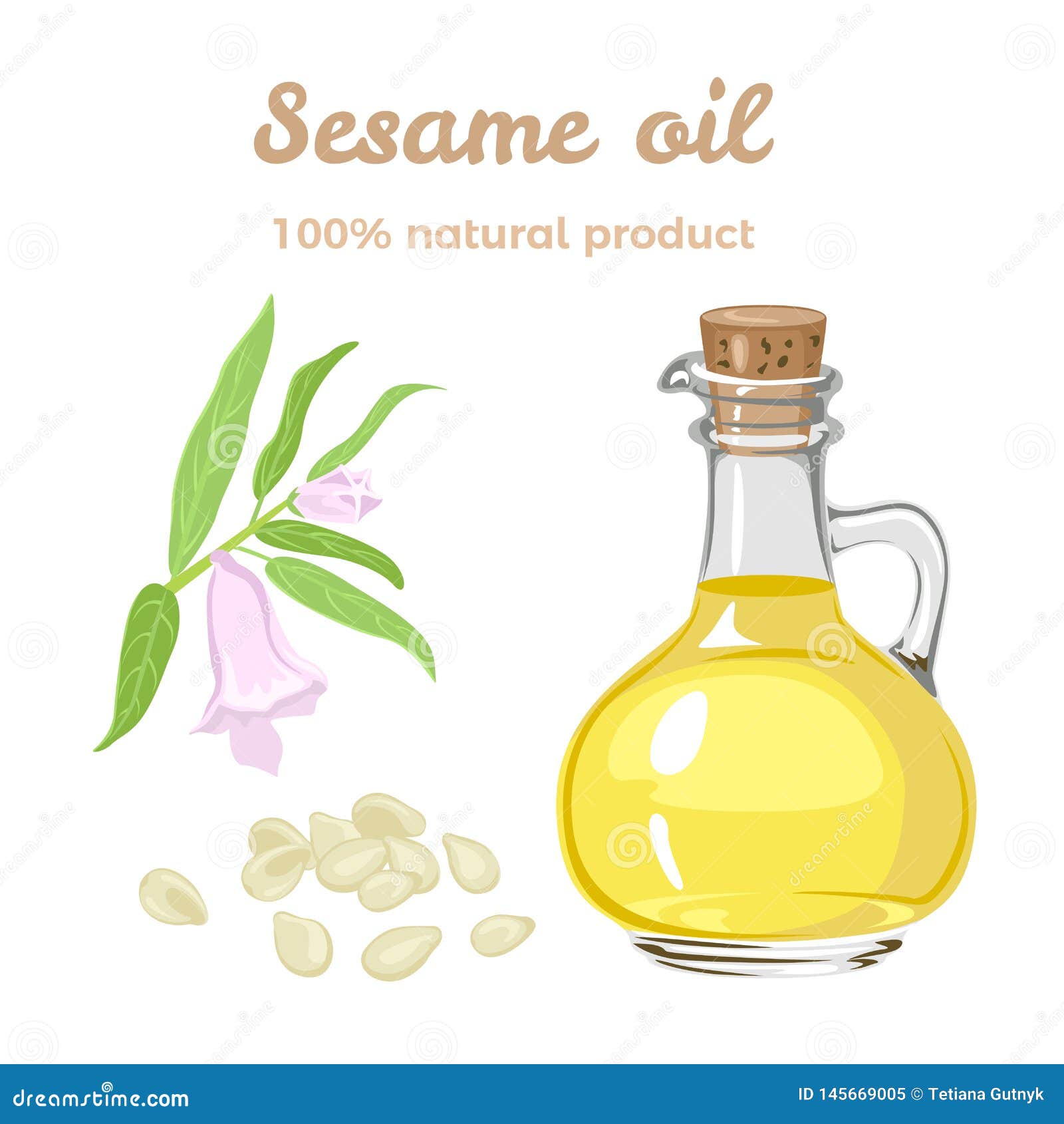Sesame Oil in a Glass Bottle. Vector Illustration in Cartoon Simple
