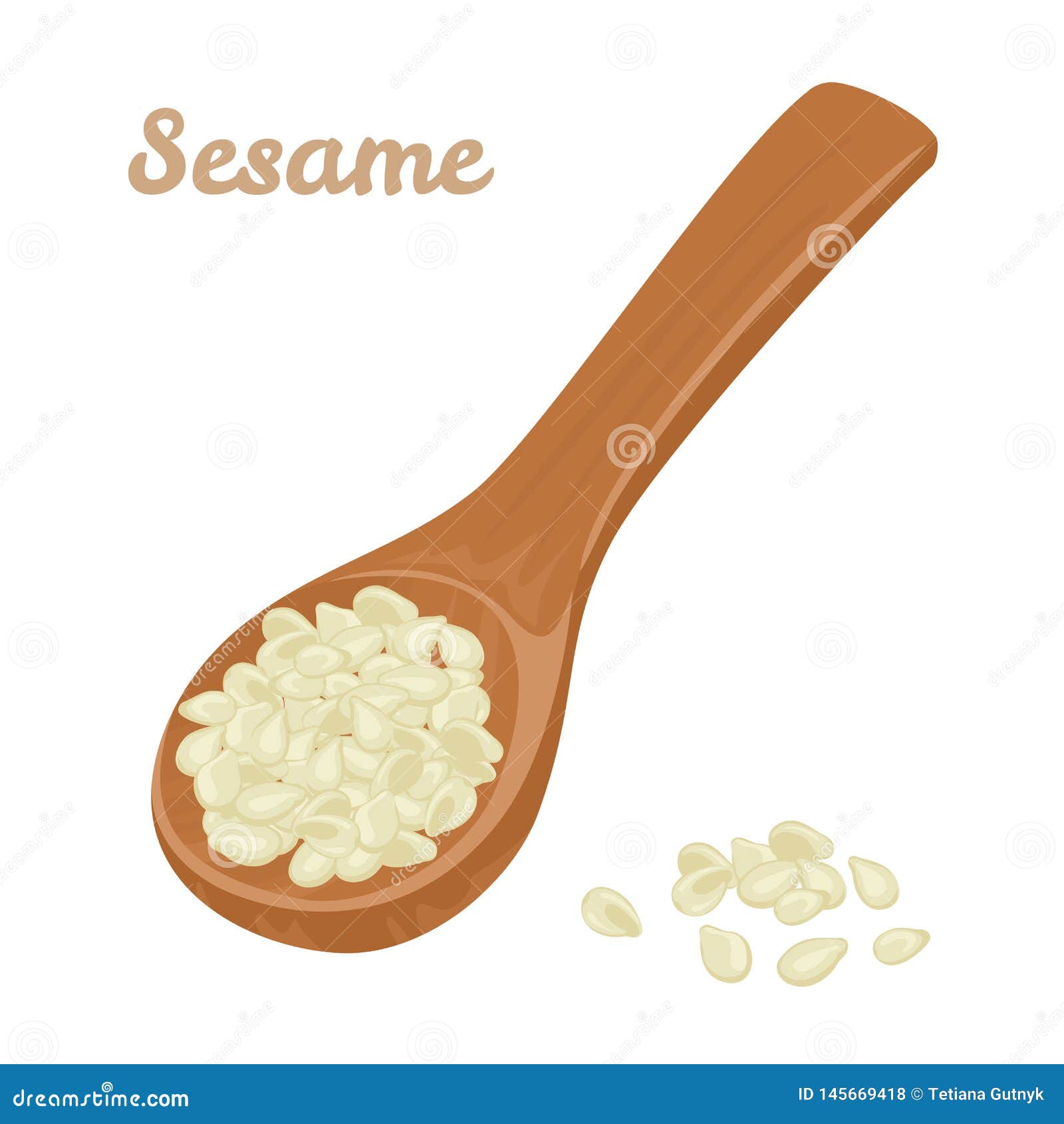 Sesame Seeds in a Wooden Spoon. Vector Illustration Stock Vector -  Illustration of condiment, nature: 145669418