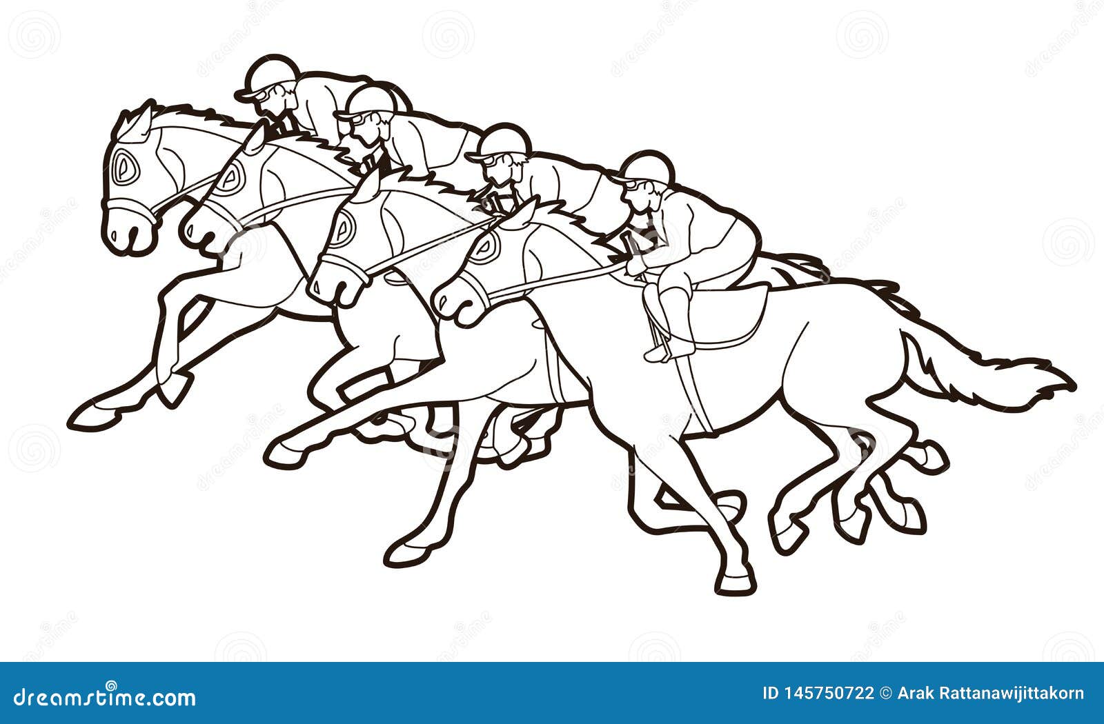 Two Jockeys Riding Polo Sport Pony Horses Black And White Vector ...