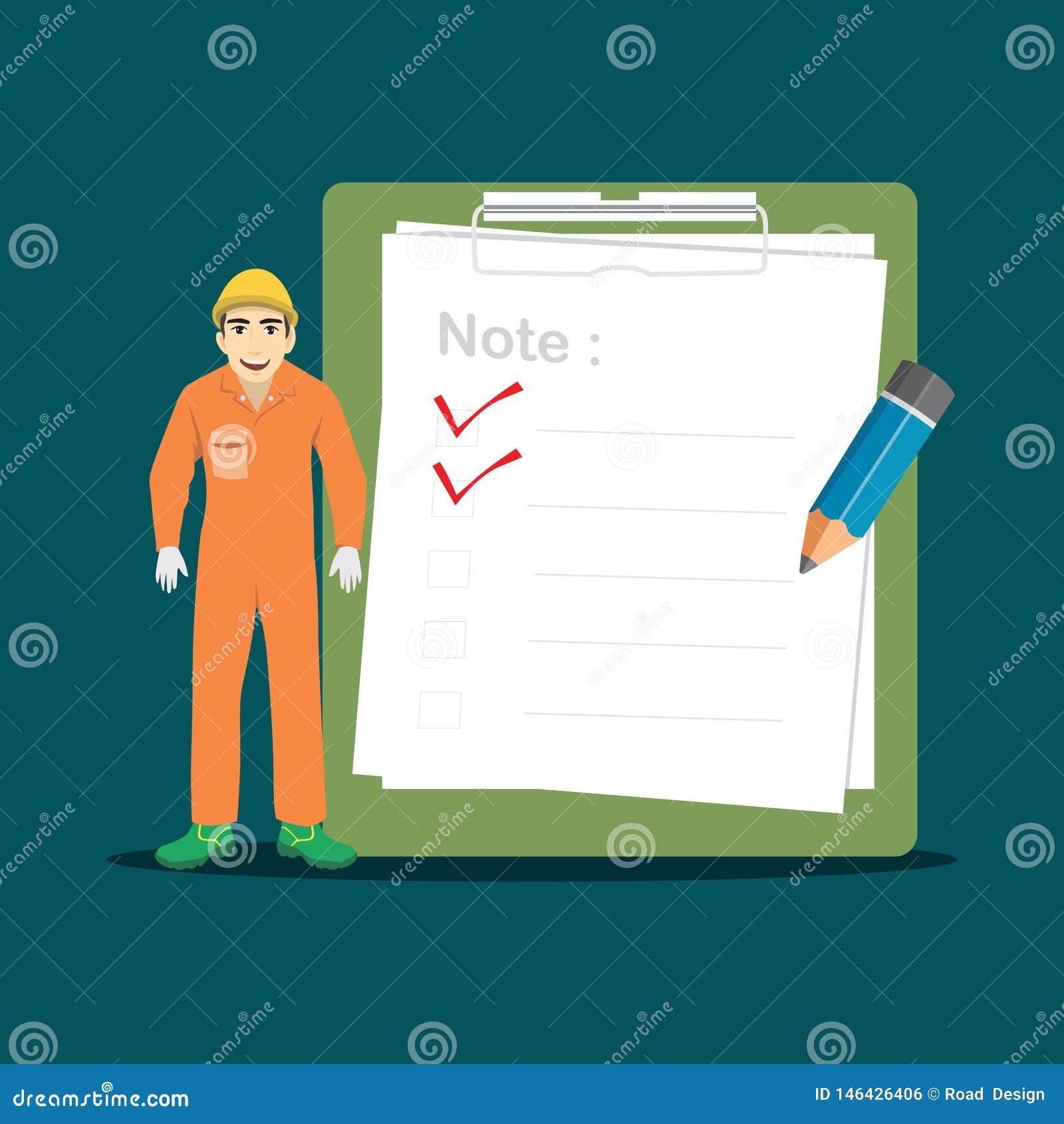 Construction Worker with Big Clipboard and Checklist Vector