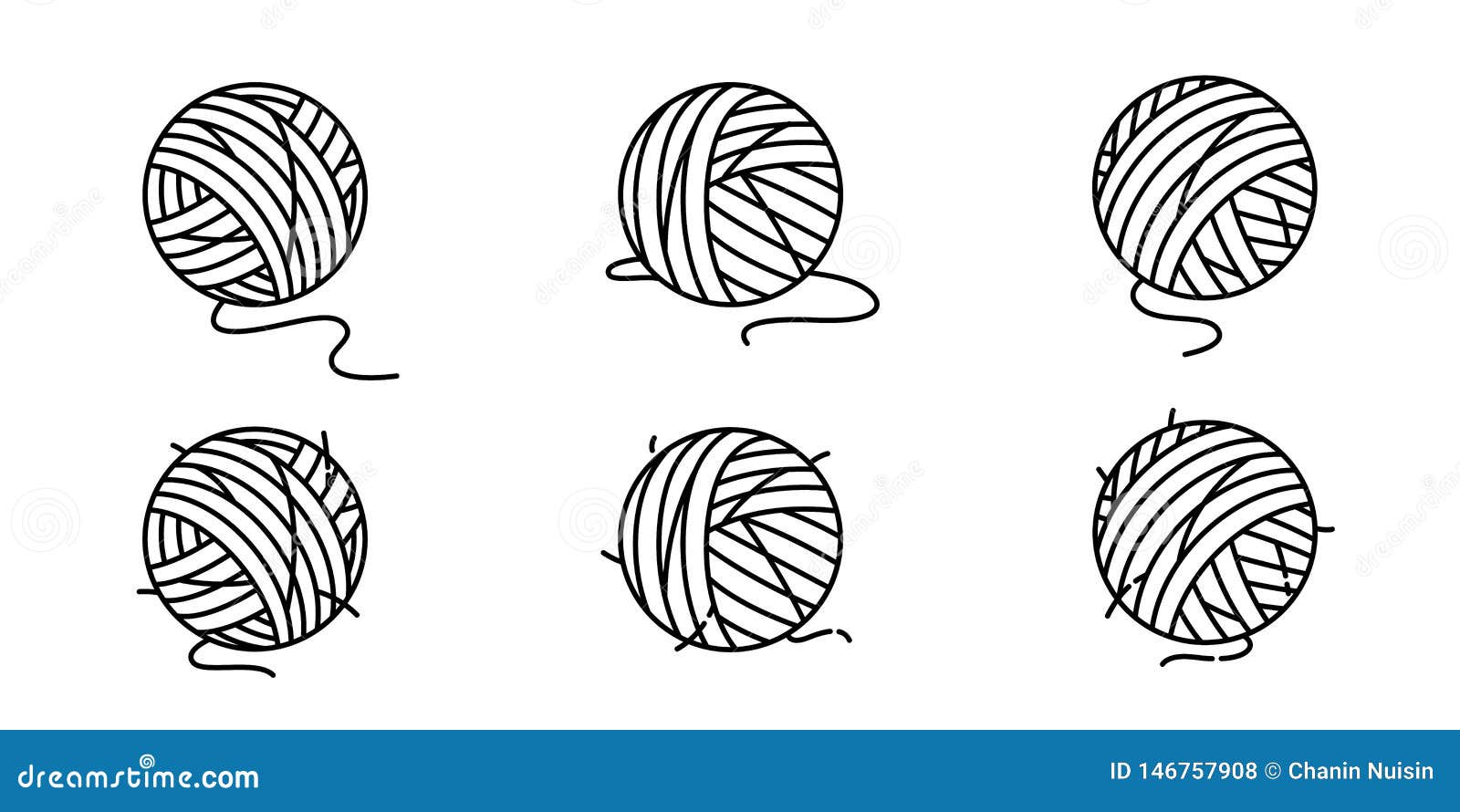 Yarn Ball Vector Icon Balls of Yarn Knitting Needles Cat Toy Symbol
