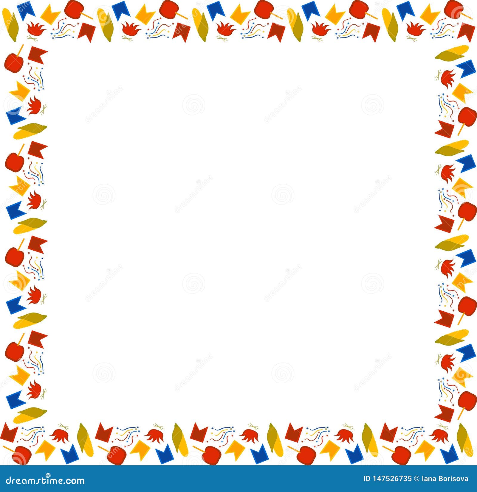 Brazil June Festival Festa Junina. Square Frame of Multicolored Corn