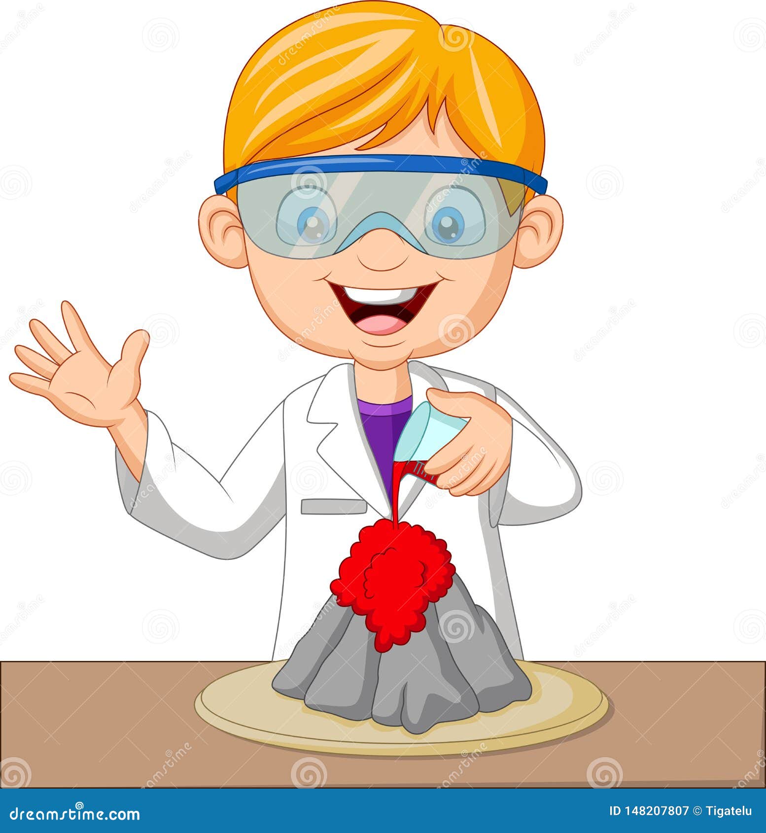 Cartoon Boy Scientist Doing Volcano Experiment Stock Vector - Illustration  of biology, character: 148207807