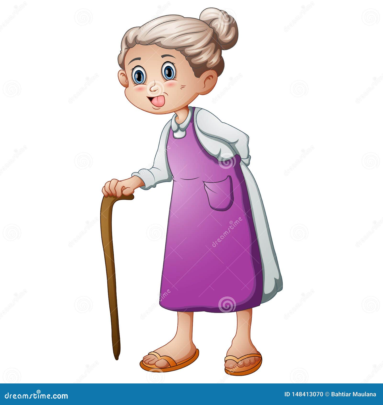 old woman walking cartoon