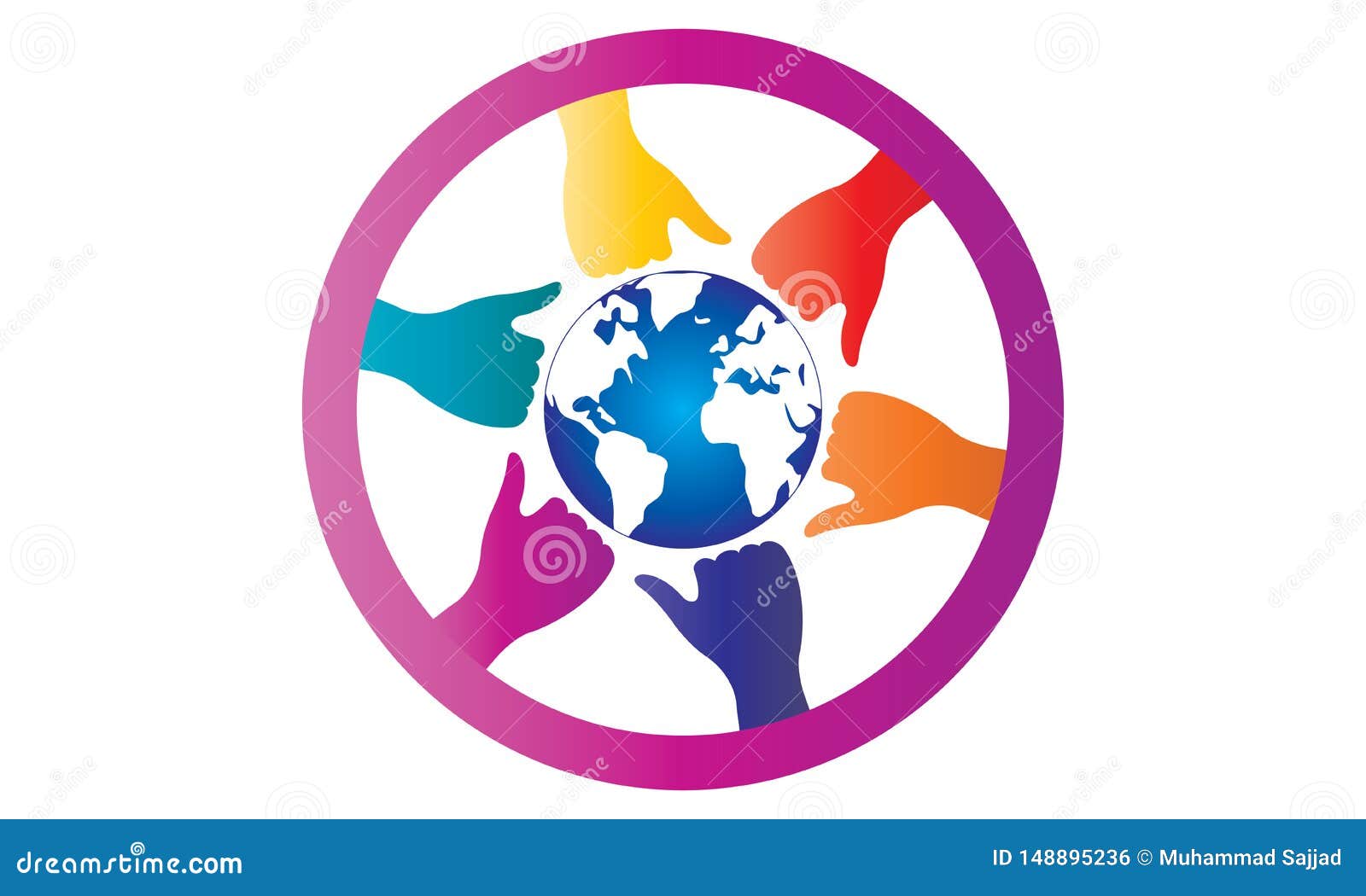 Colorful Hands Around of World and World Help Concept Stock Vector