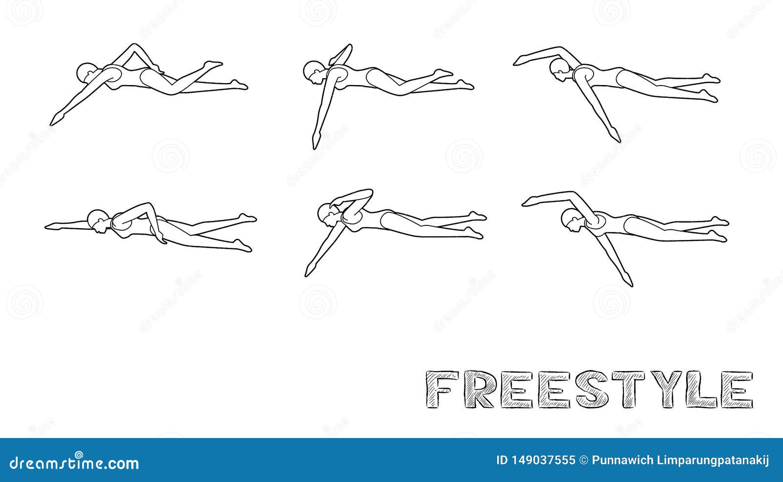 Swimming Pool Style Freestyle Motion Sequence Woman Animation Set Black and  White Stock Vector - Illustration of swimsuit, sport: 149037555