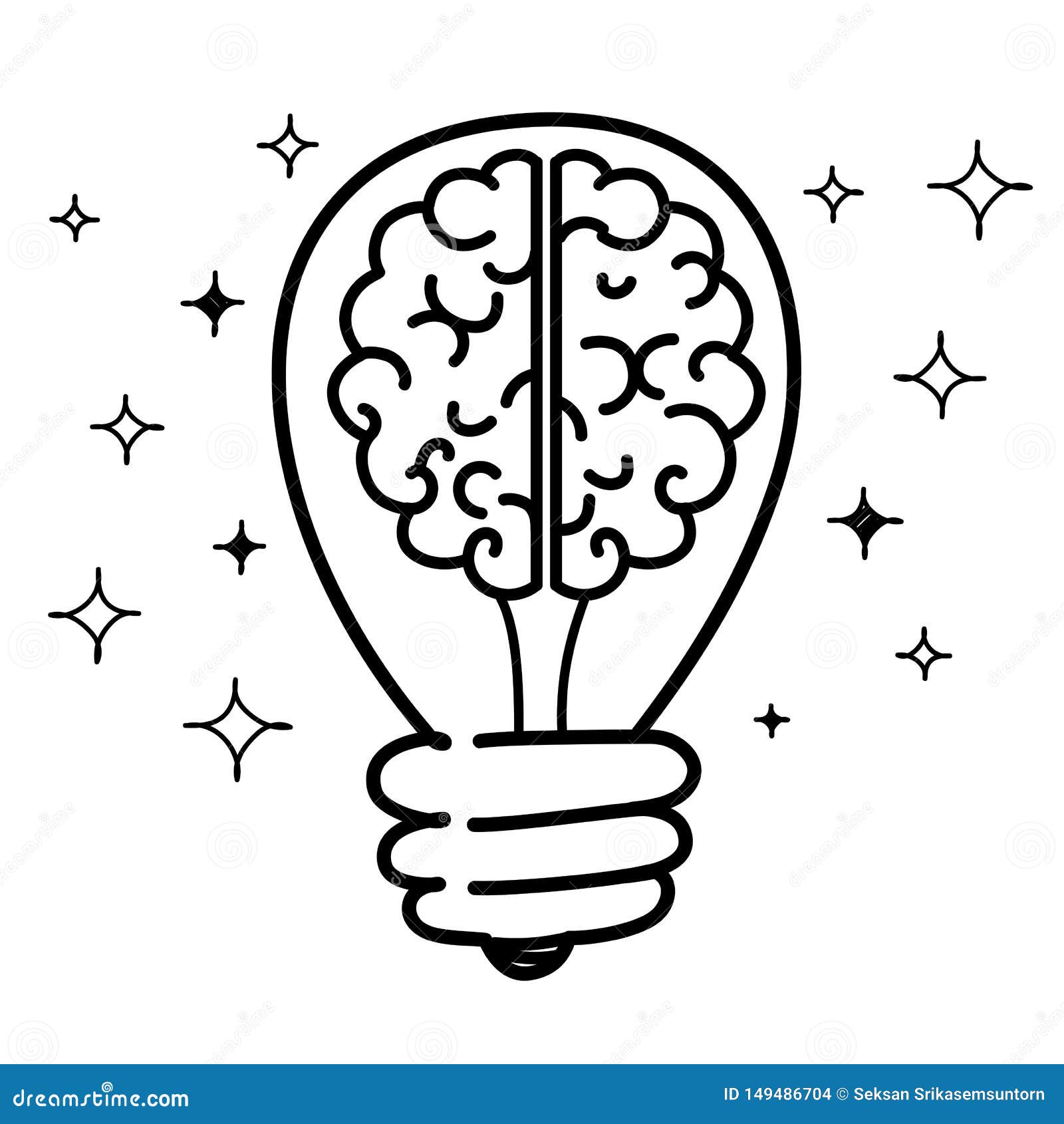 Brain with Idea Light Bulb. Business Design Concept Stock Vector ...