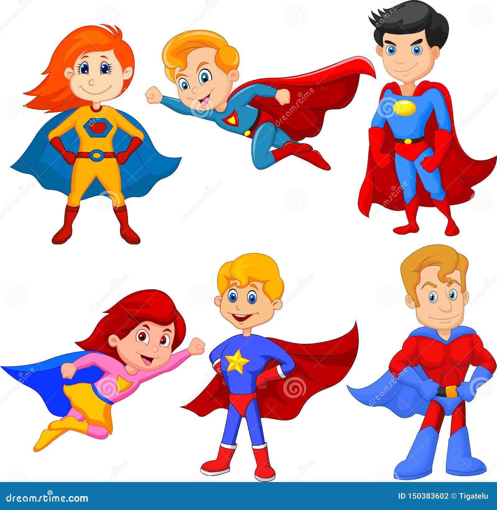 Set of Superhero Girl and Boy with Different Pose Stock Vector