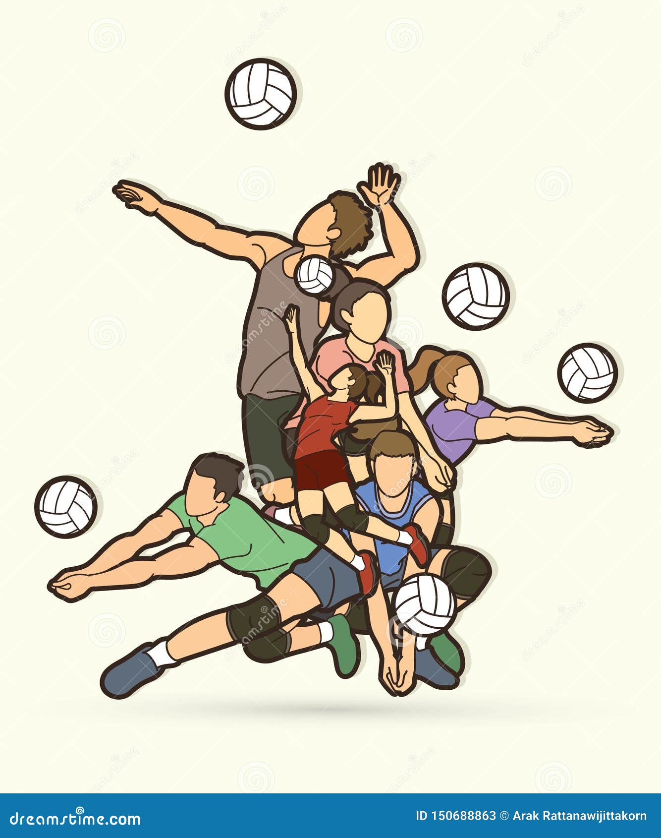 Volleyball Sport Action Cartoon Graphic Stock Vector Illustration of