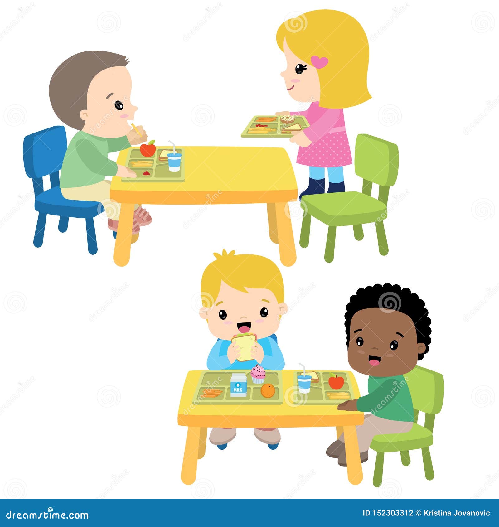 Children eat in school canteen Royalty Free Vector Image