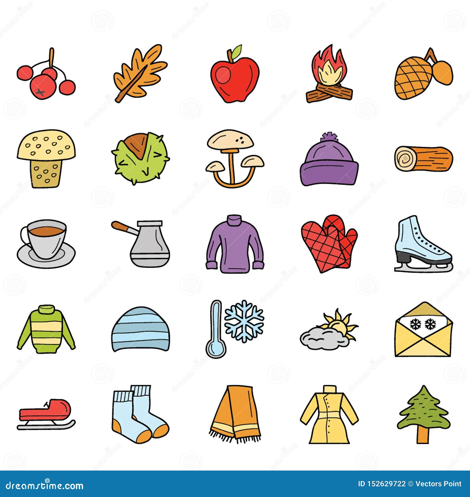 Weather, Foods and Holiday Icons Pack Stock Vector Illustration of