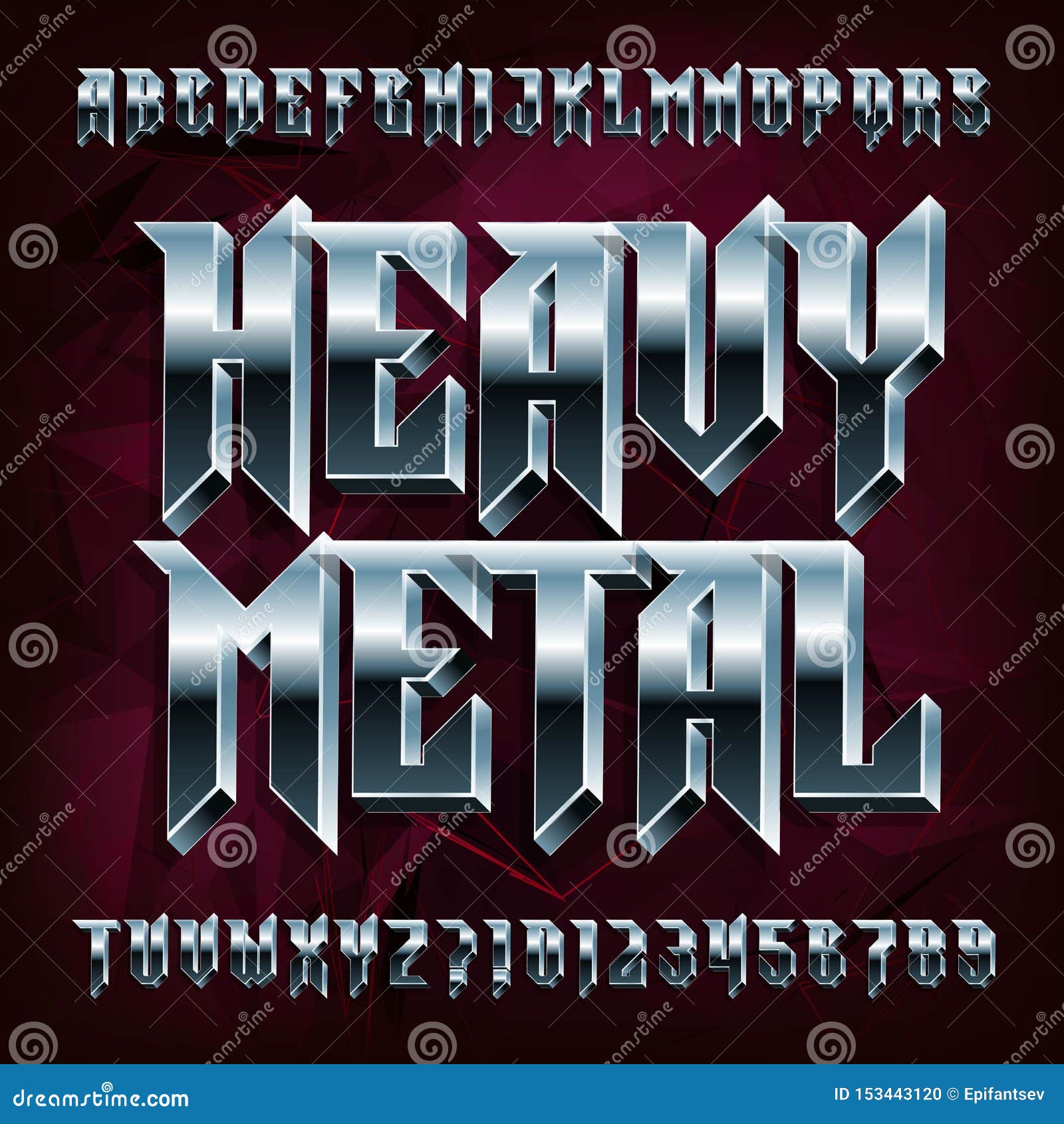 3d heavy metal alphabet font. metal effect letters and numbers.