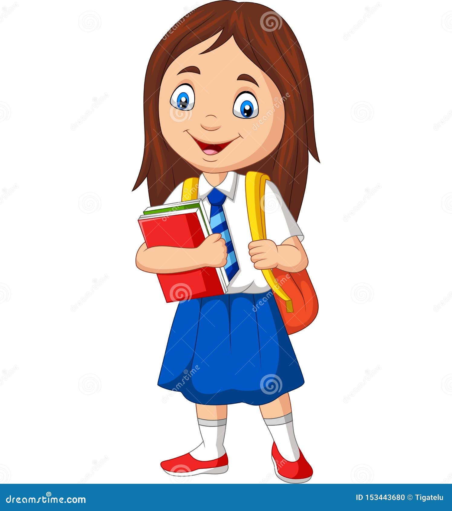 Girl In The School Bag Stock Clipart, Royalty-Free