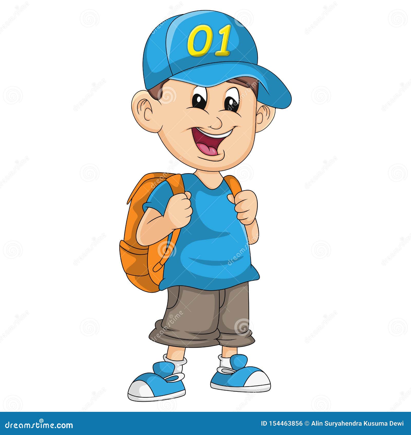 School Boys Carry Bags Cartoon Vector Illustration Stock Vector
