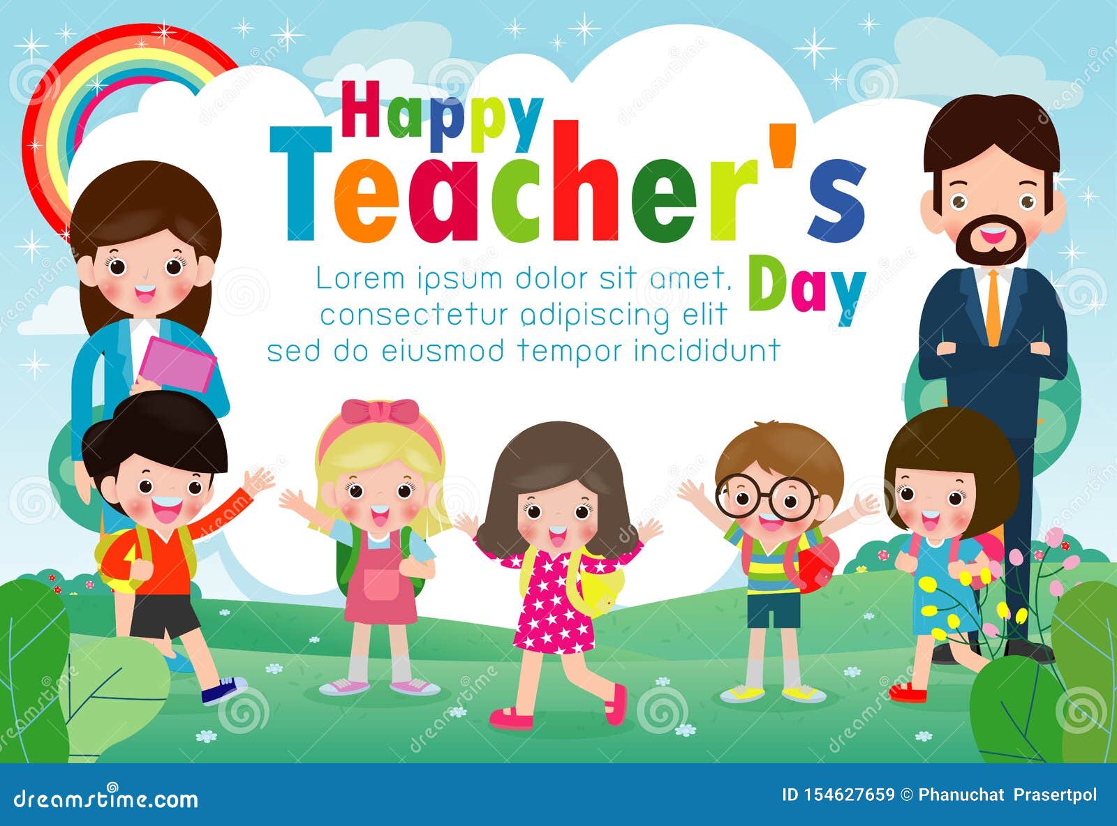 Happy Teacher`s Day Poster Concept, World Teachers Day Flat Vector ...
