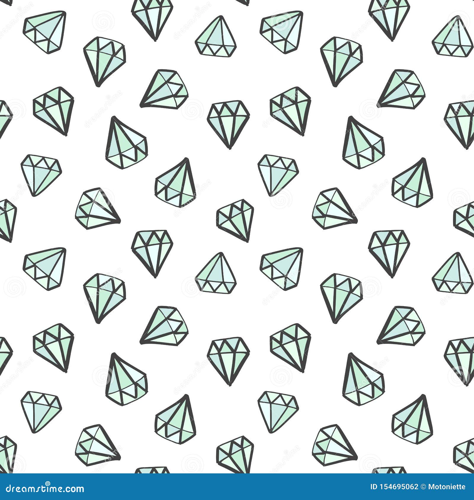 Diamond Seamless Doodle Pattern. Hand Drawn Gems, Diamonds. Fashion