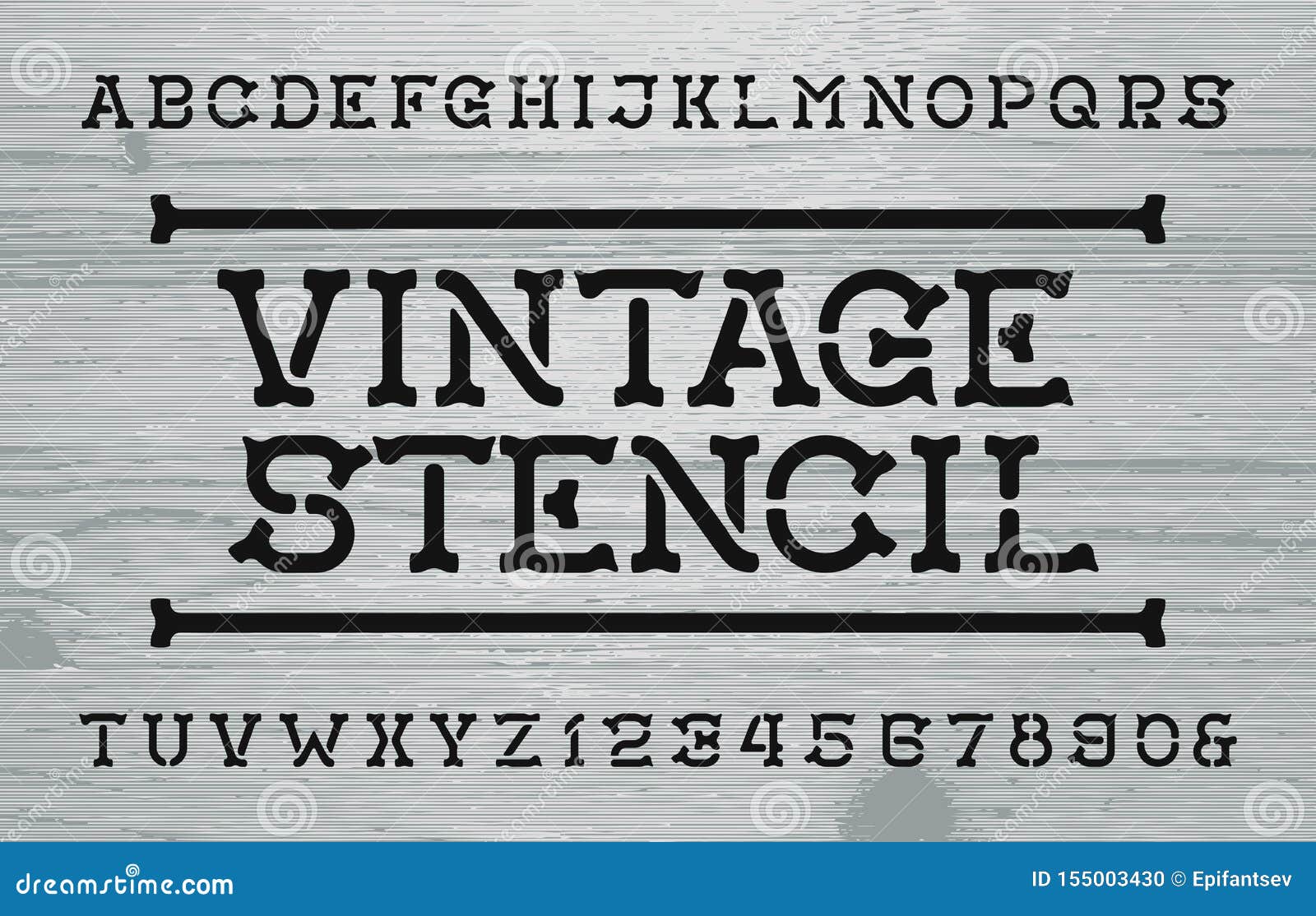 Vintage Stencil Alphabet Font. Retro Letters and Numbers. Distressed