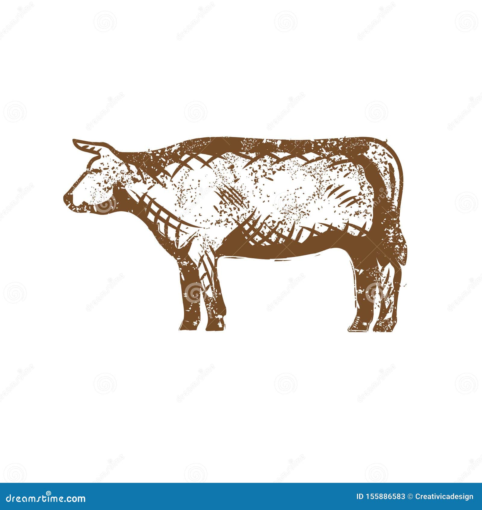 cow or cattle clip art in intage style