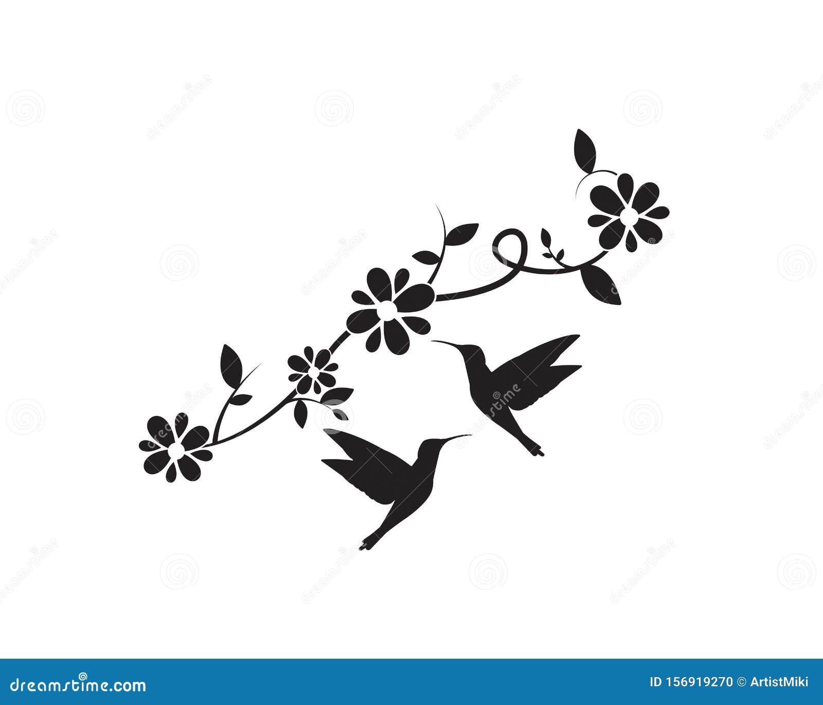 Flying Birds On Branch Vector Hummingbirds Silhouettes Wall