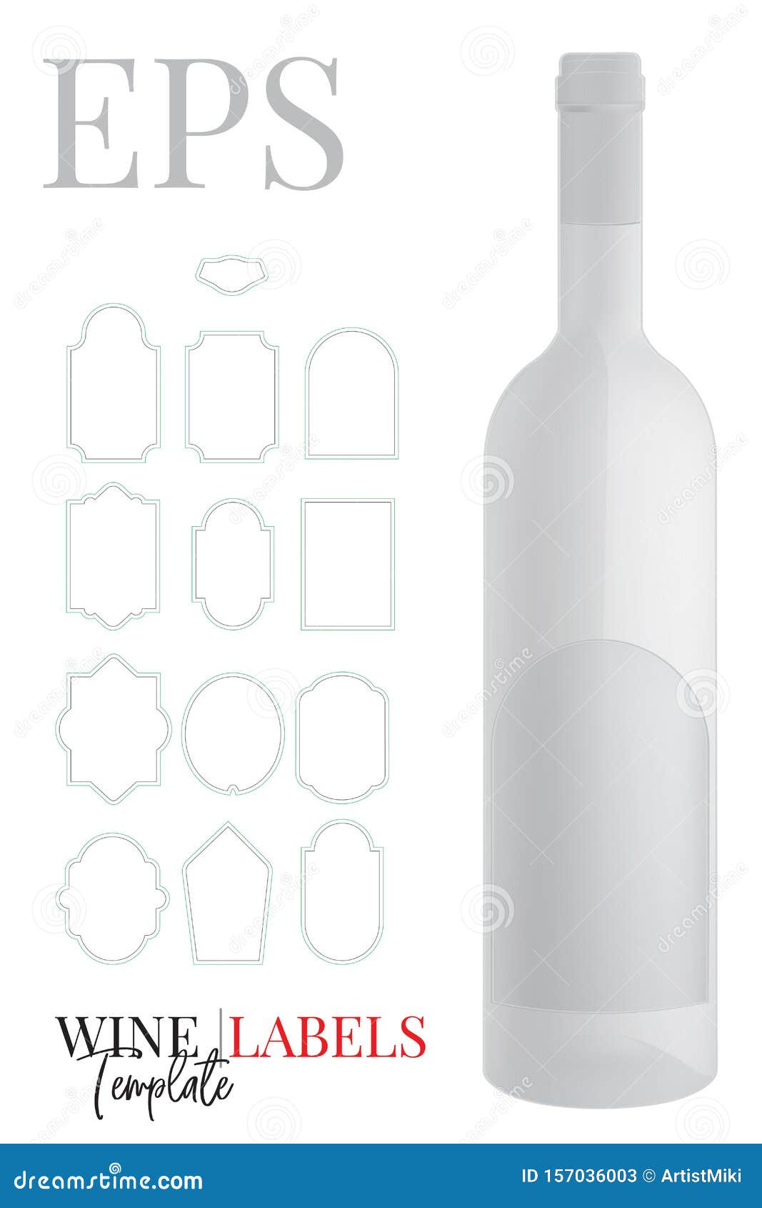 Wine Labels Template, Vector with Die Cut / Laser Cut Layers. Set with