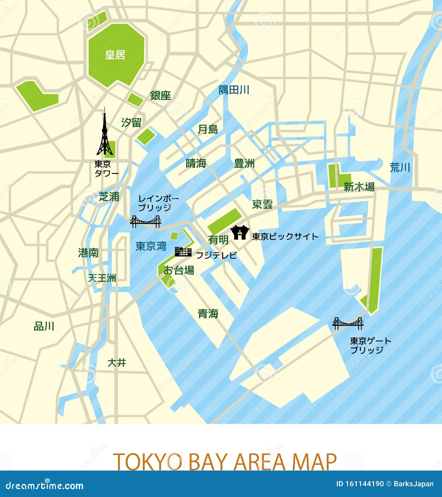 Tokyo Bay Area Road Map With Landmark Place Stock Vector Illustration Of Reclaimed Blank