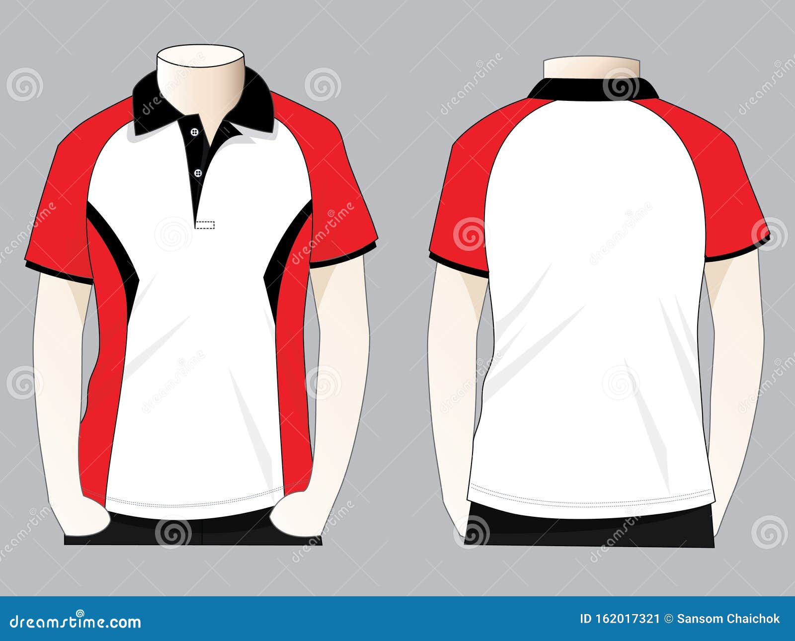Red-White-Black Raglan Slope Shoulder Polo Shirt Design Stock ...