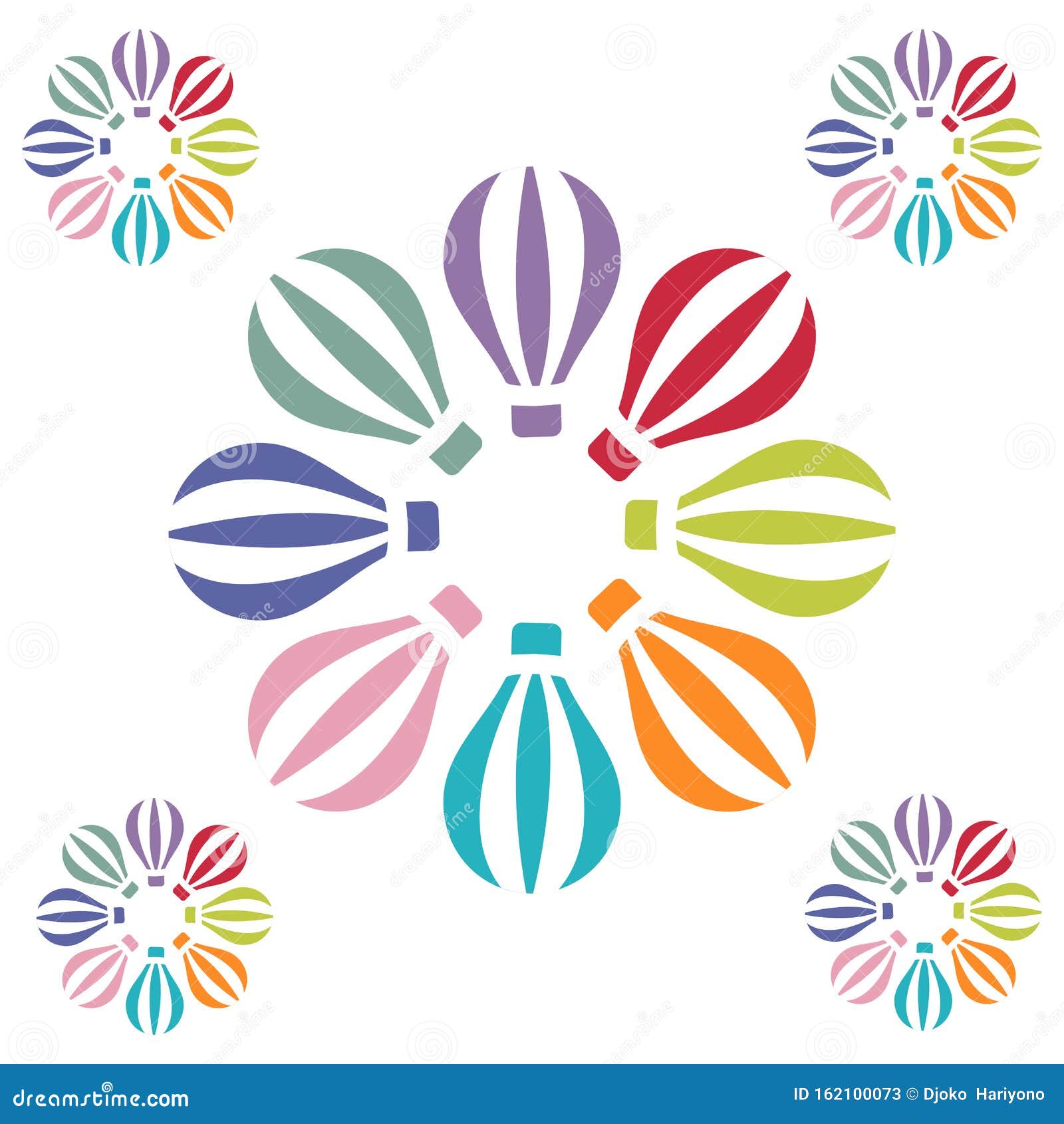 Flaying With Ballon In The Blue Sky Cartoon Vector Illustrator
