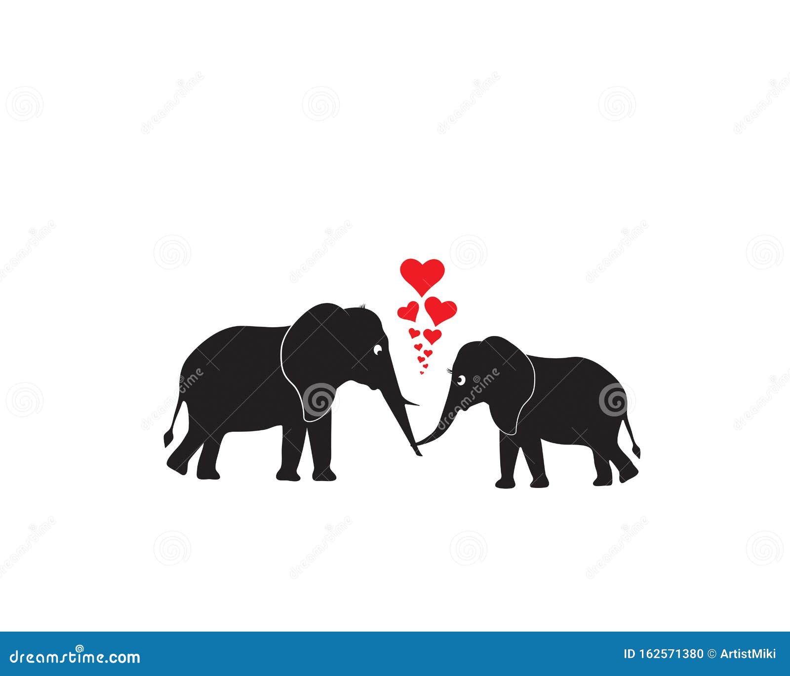 Two Elephants in Love, Vector, Elephants Silhouettes Isolated in White