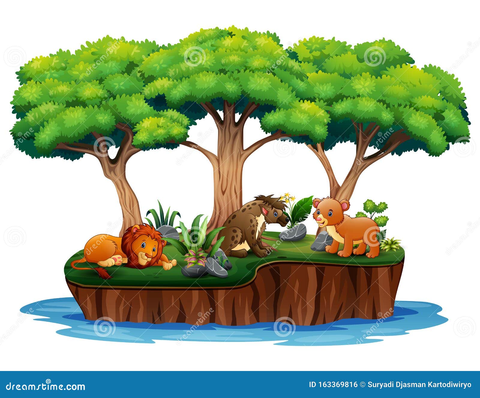Cartoon Nature Island with Wild Animals Stock Vector - Illustration of  forest, drawing: 163369816