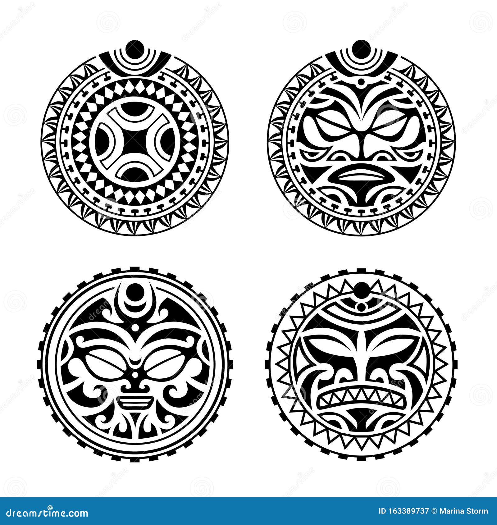 Set of Round Tattoo Ornament with Sun Face Maori Style Stock Vector -  Illustration of ethnic, face: 163389737