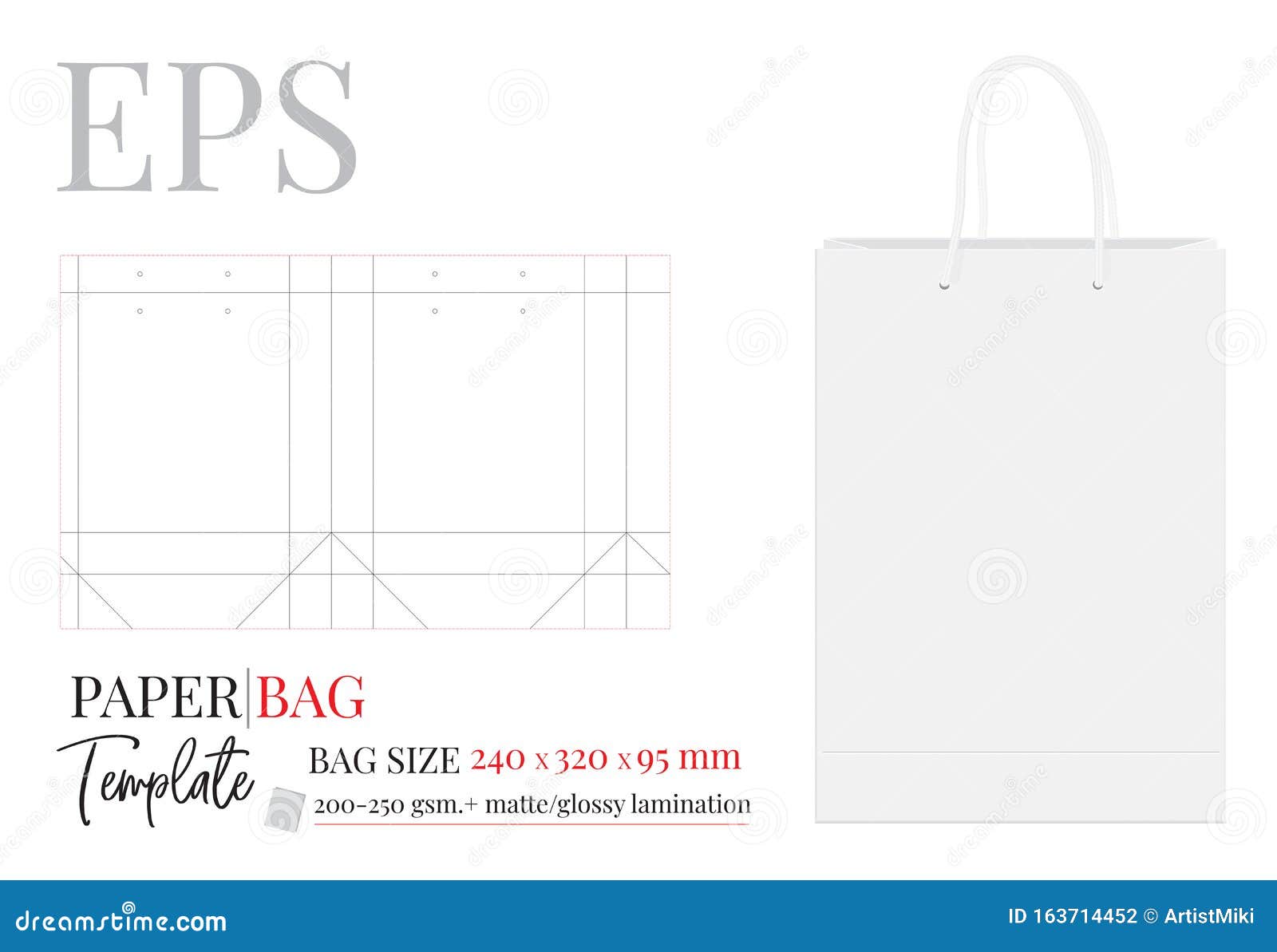 Paper Bag Template, Vector with Die Cut / Laser Cut Layers. Illustration, Shopping Bag, 240 X