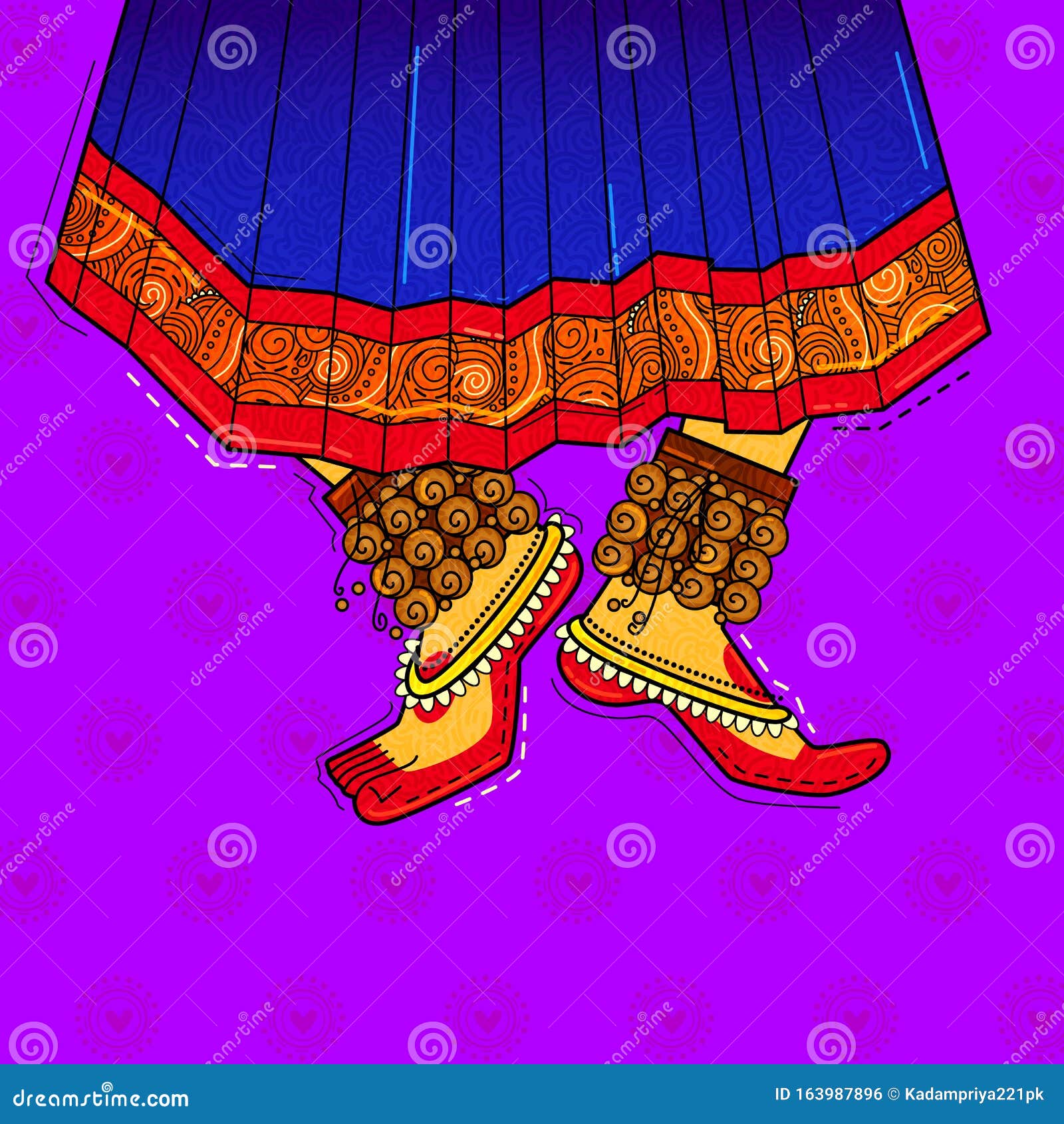 Design of Desi Indian Art Style Classical Feet with Ghungroo. Stock Illustration Illustration