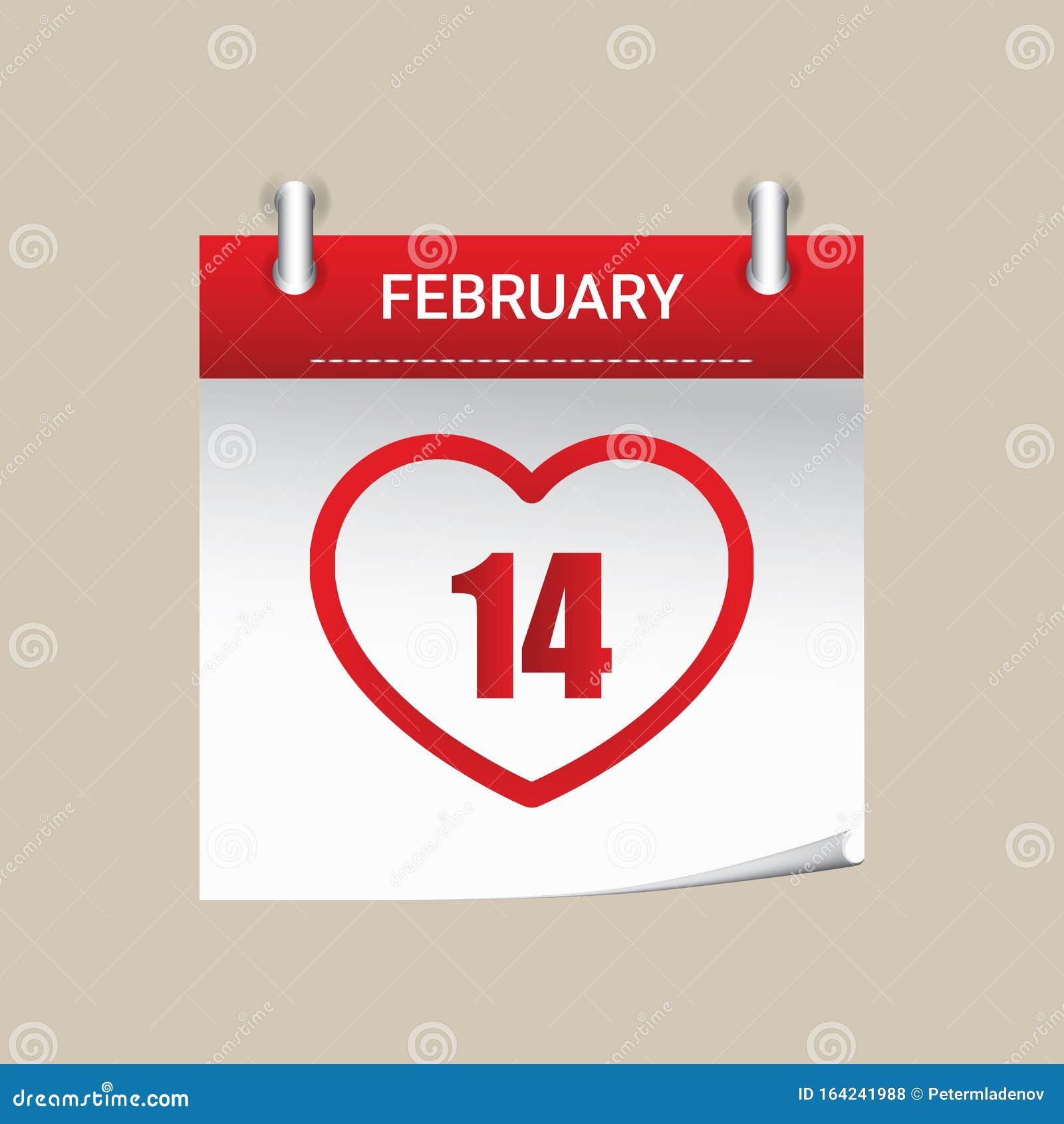 14 February, Valentine`s Day. Calendar with Heart Sticker. Vector ...