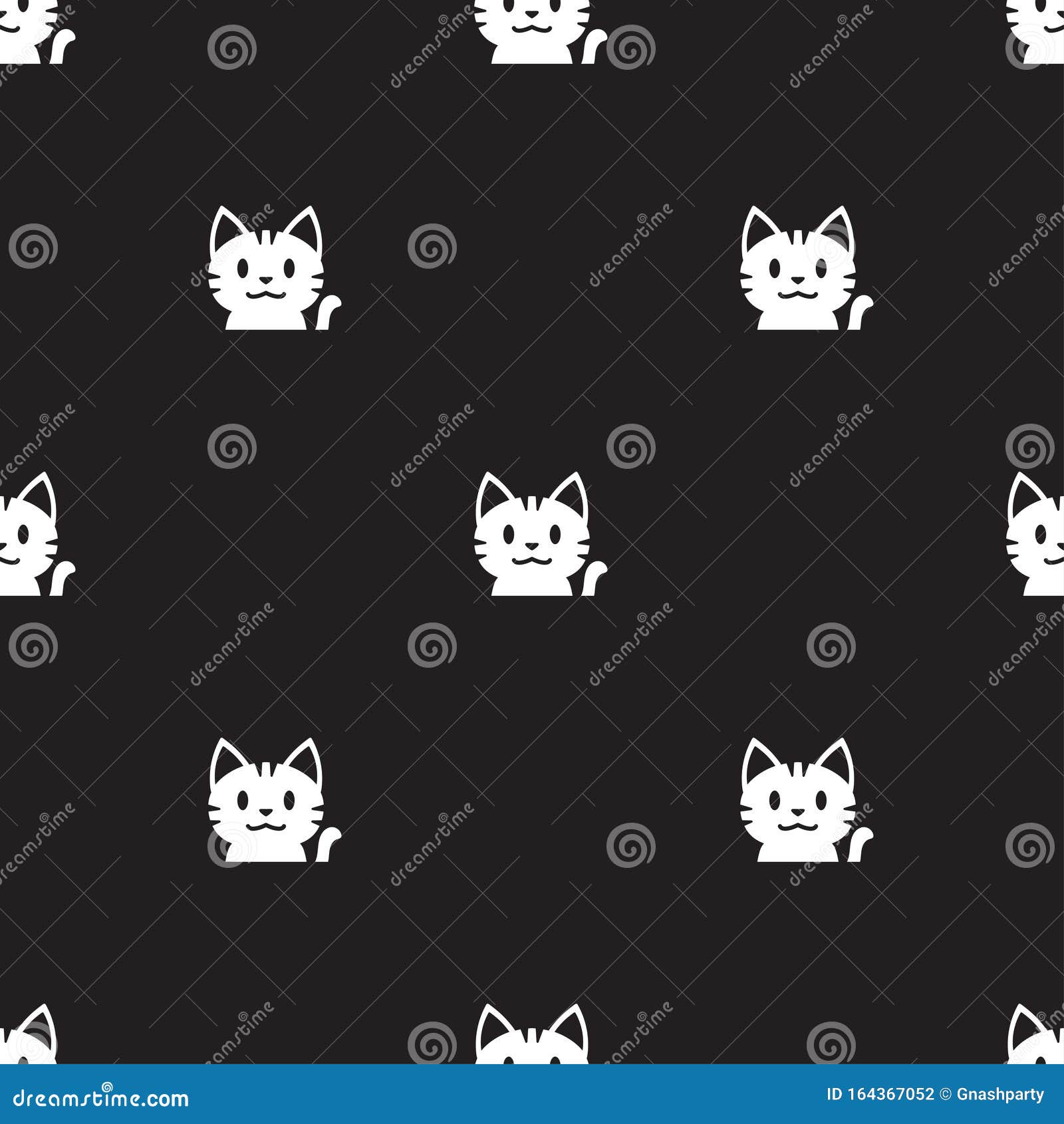 Vector Cartoon Cute White Tabby Cat Seamless Pattern Background Stock ...