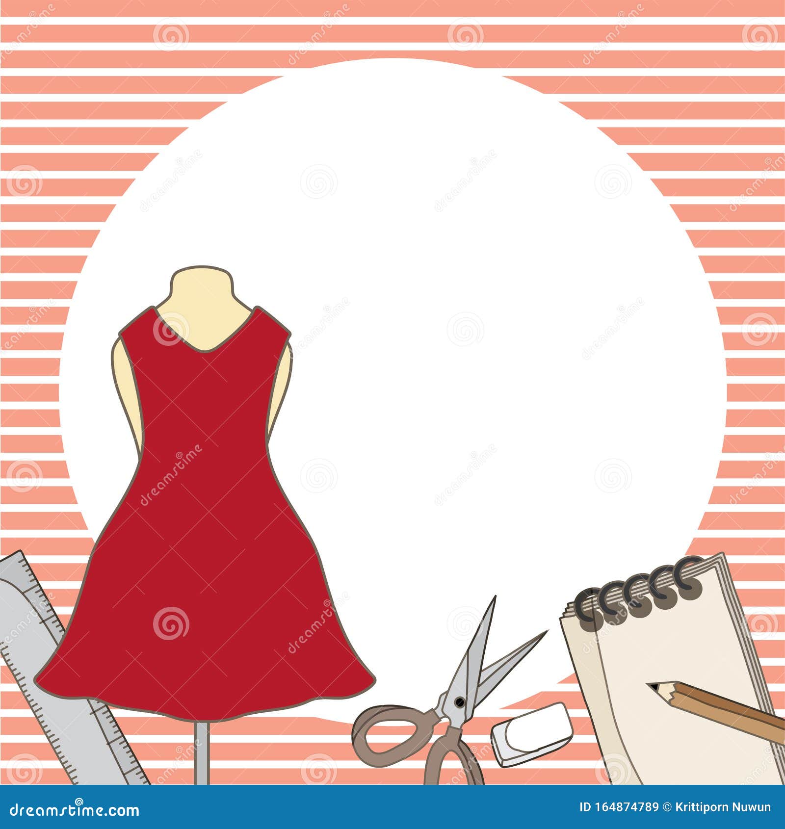 Border Fashion Design, Equipment for Designer with Red Dress on Pink
