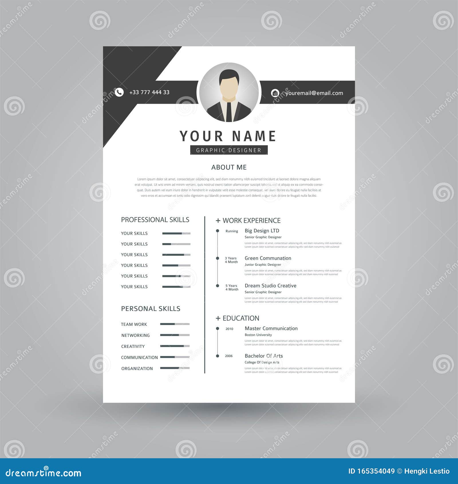 curriculum vitae template a combination of black and white looks elegant