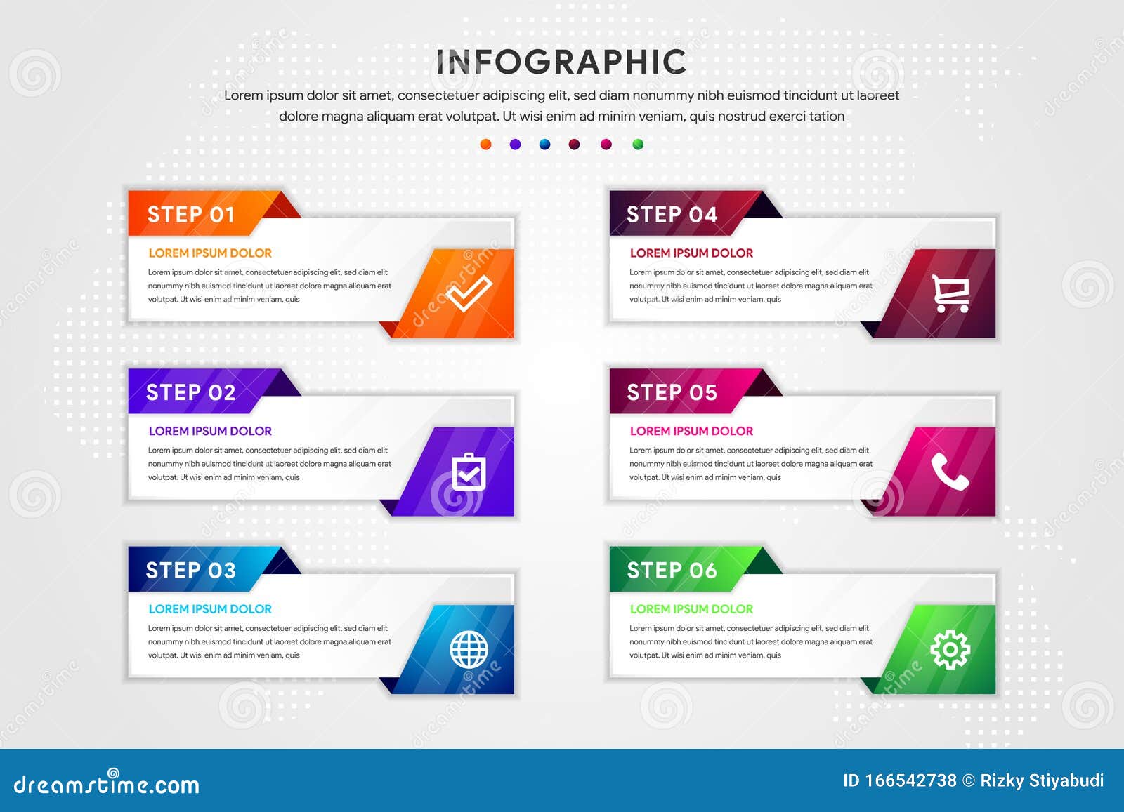 infographics tab in horizontal paper index with six data template.   abstract background.