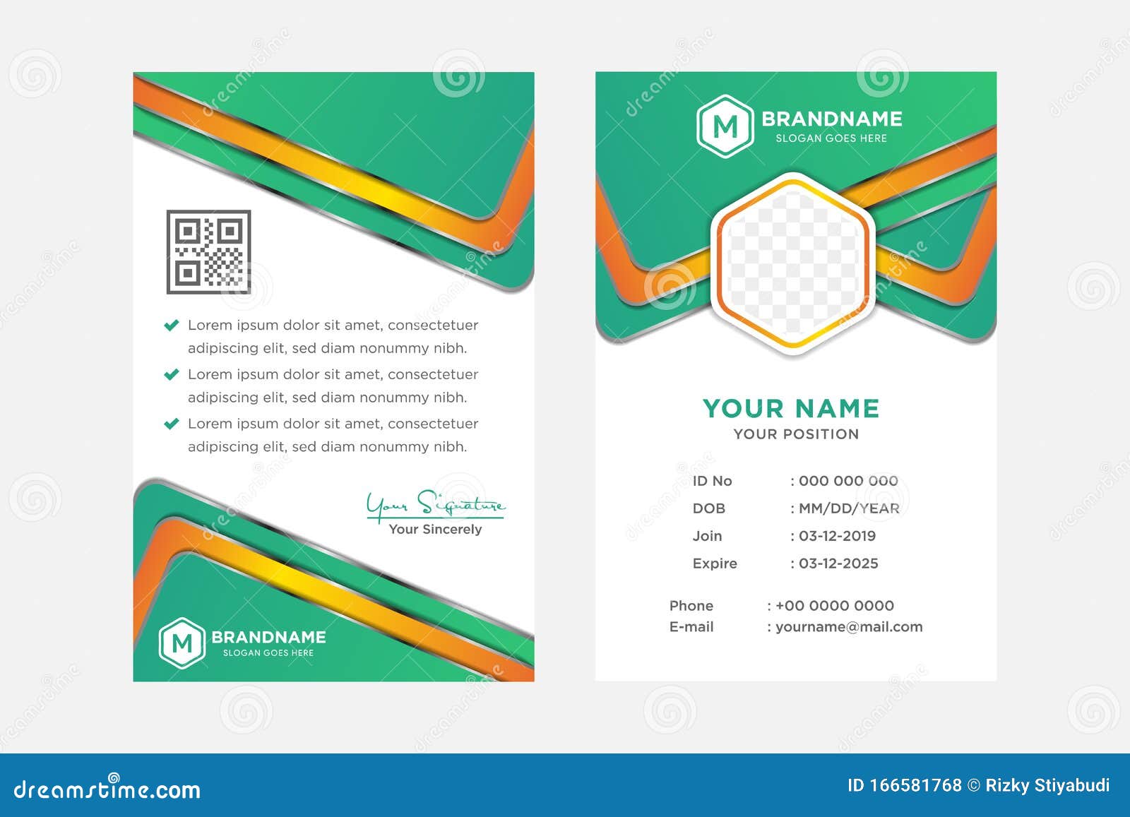 Identity Card, Name Tag with Green and Orange Colors. Abstract Geometric  Background Stock Vector - Illustration of corporate, background: 166581768