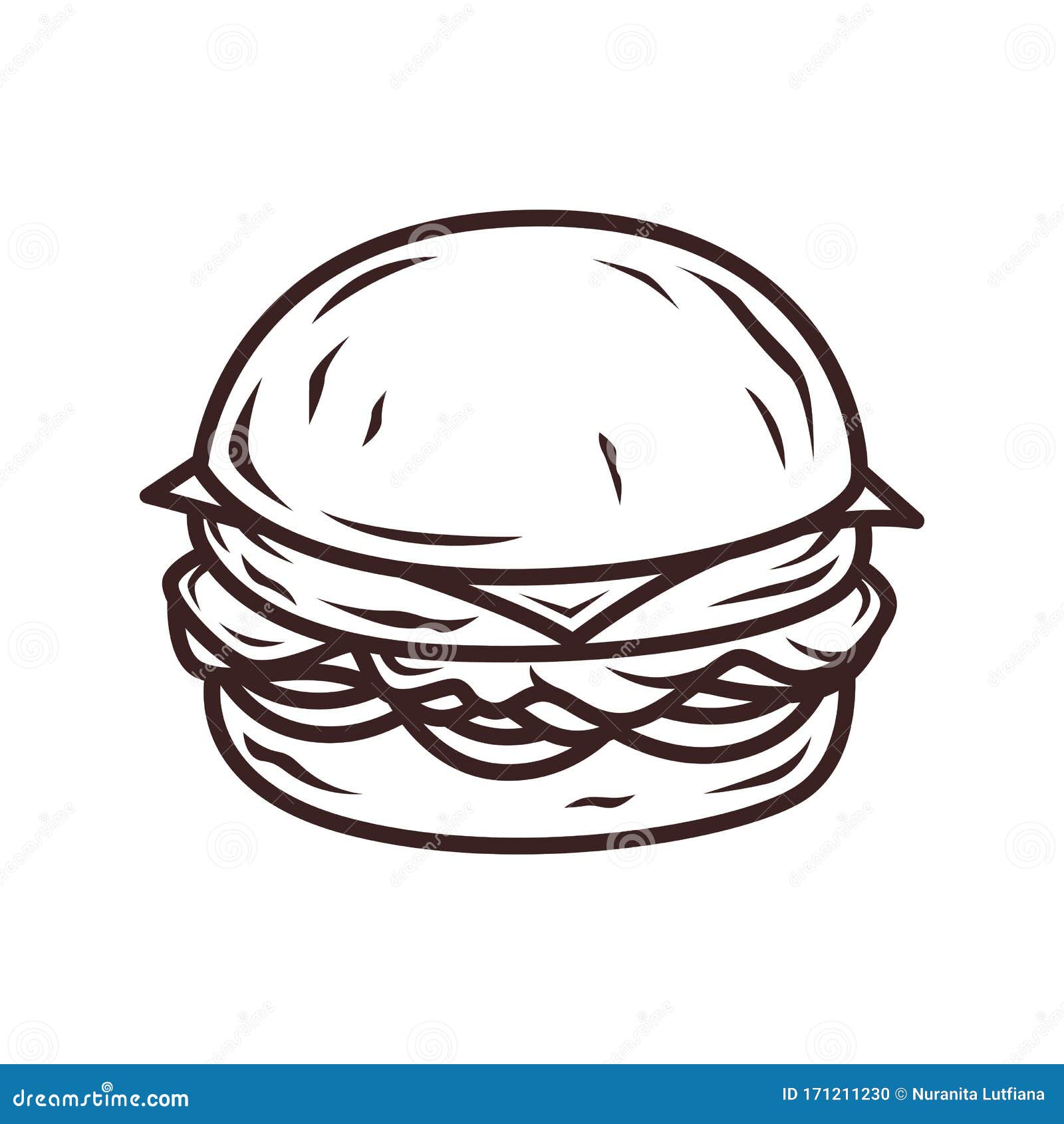 Outline Vector Burger Illustration Isolated on White Background Stock Vector Illustration of