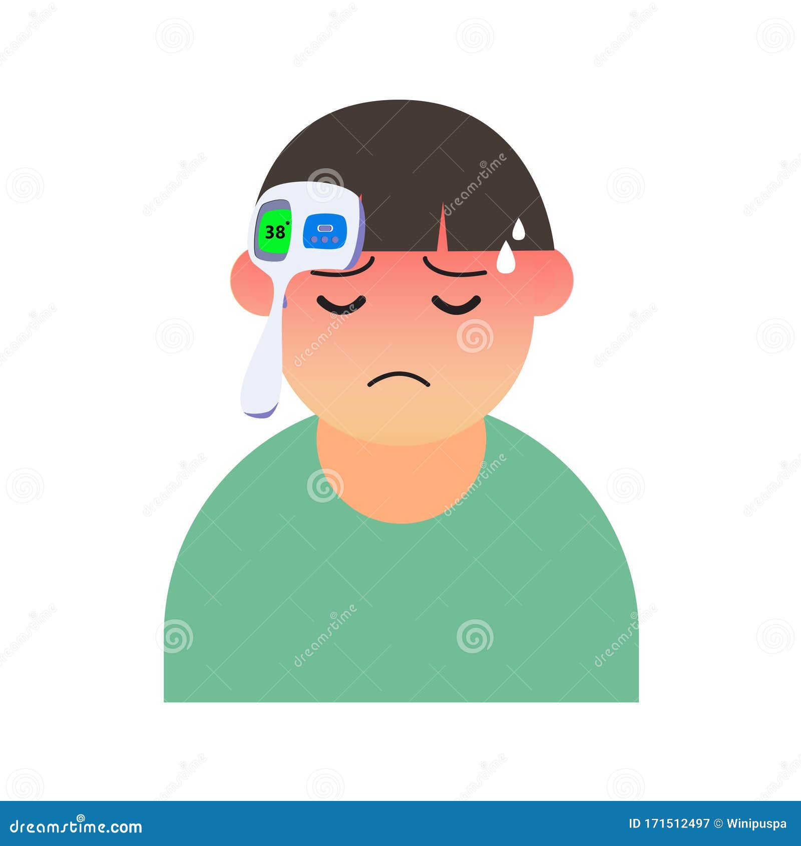 sick-man-with-infrared-thermometer-on-his-head-vector-illustration