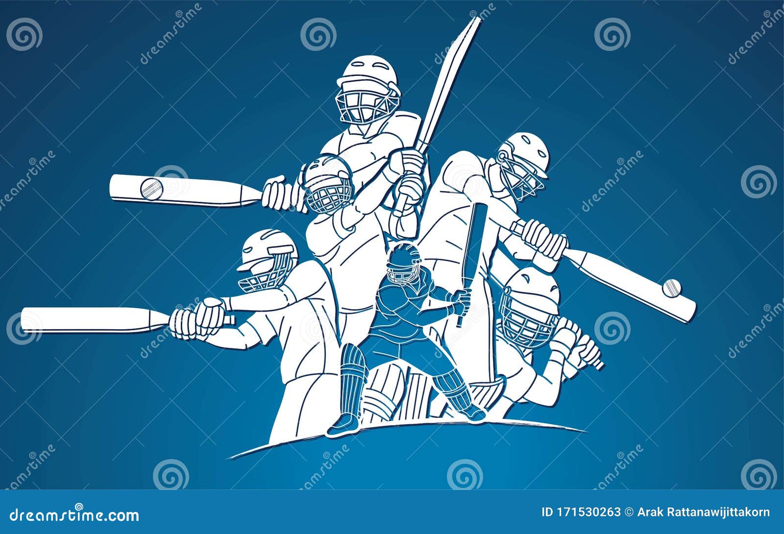 Group of Cricket Players Action Cartoon Sport Graphic Stock Vector Illustration of cricketer
