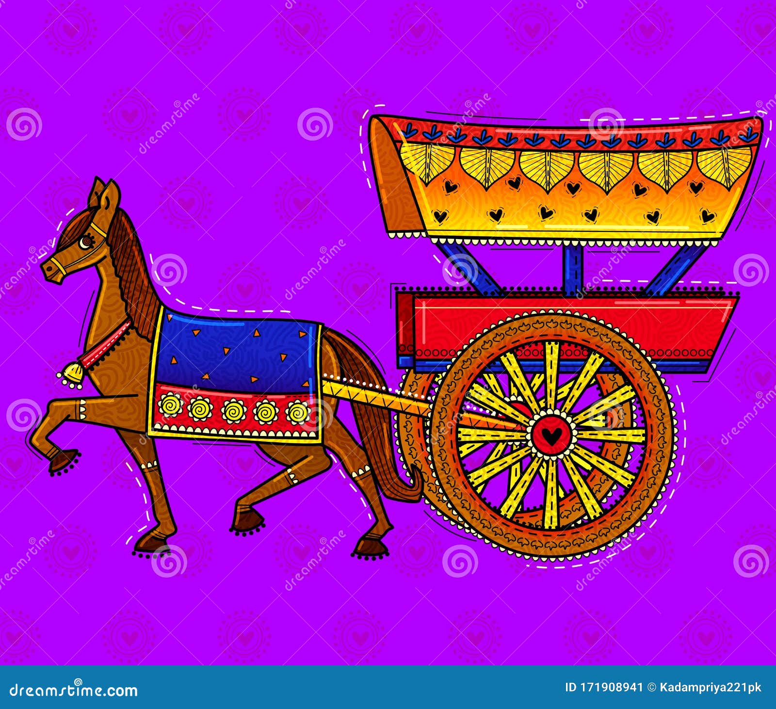 Illustration of Desi Indian Art Style Horse Cart. Stock Illustration