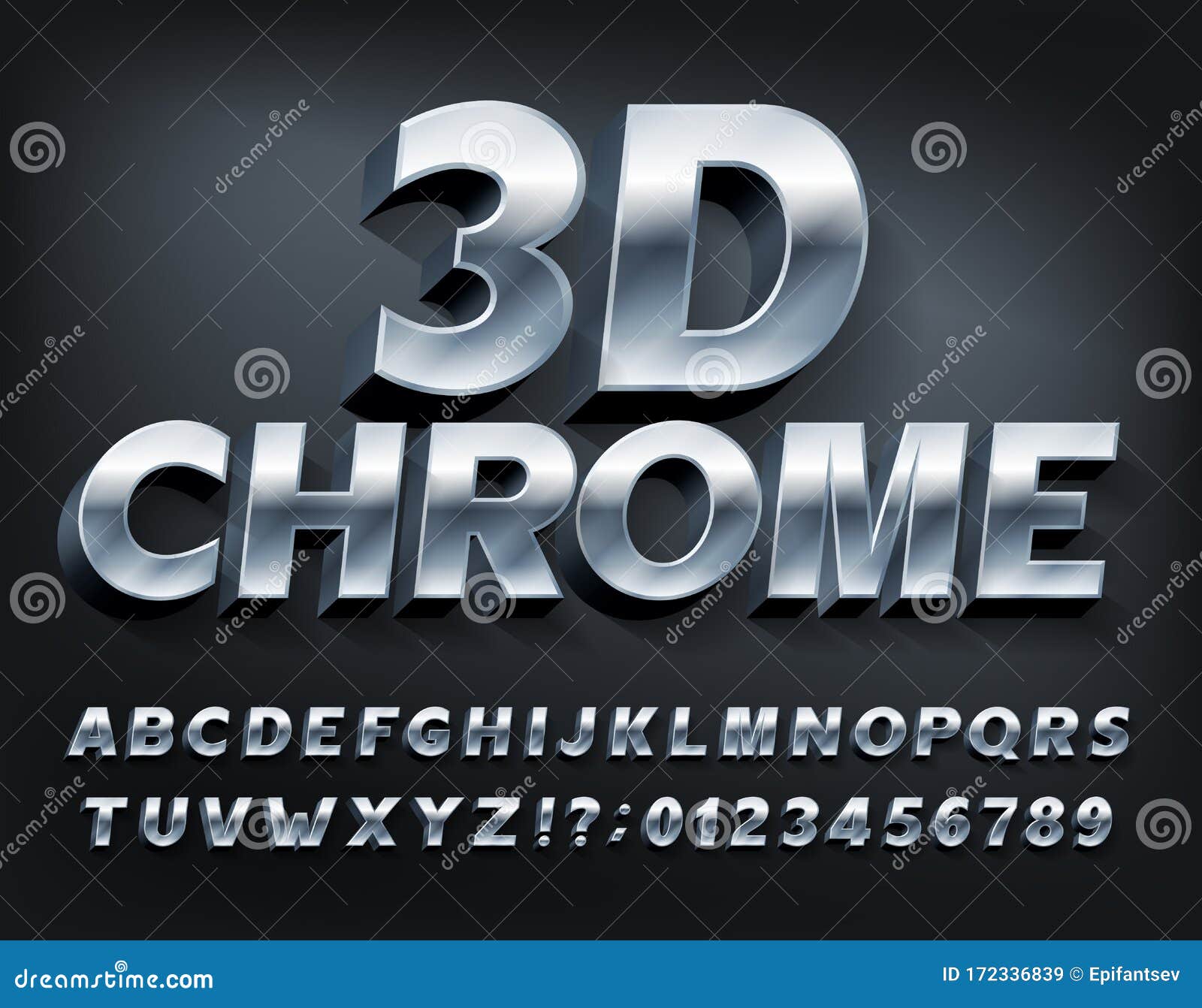 3d Chrome Alphabet Font Metallic Letters And Numbers With Shadow Stock