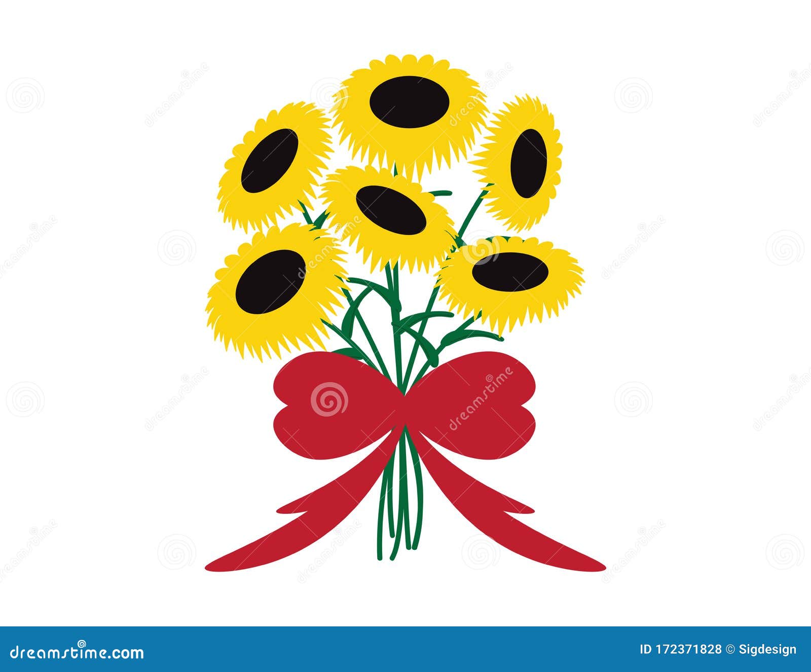 Download Vector Sunflowers Bouquet With Red Heart Shape Ribbon ...