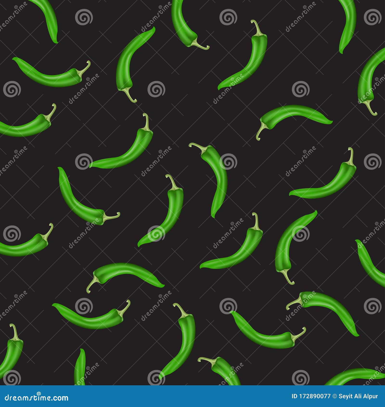 Green Pepper and Black Background Stock Illustration Illustration of